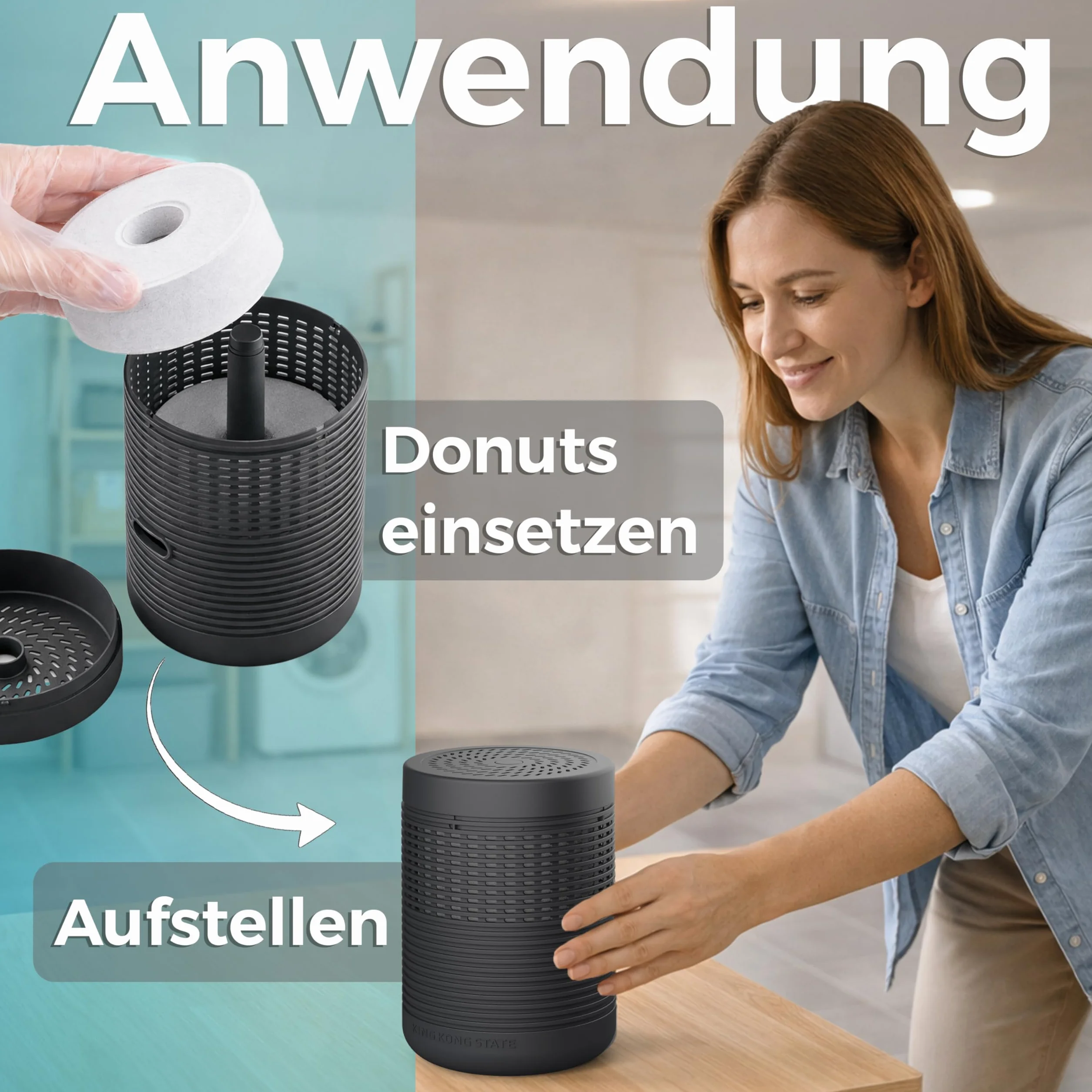 King Kong State Osuszacz powietrza bez prądu | do 27 m² | w zestawie 3-miesięczny zapas granulatu | osuszacz powietrza do pomieszczeń przeciw pleśni w mieszkaniu, łazience | osusza piwnicę |