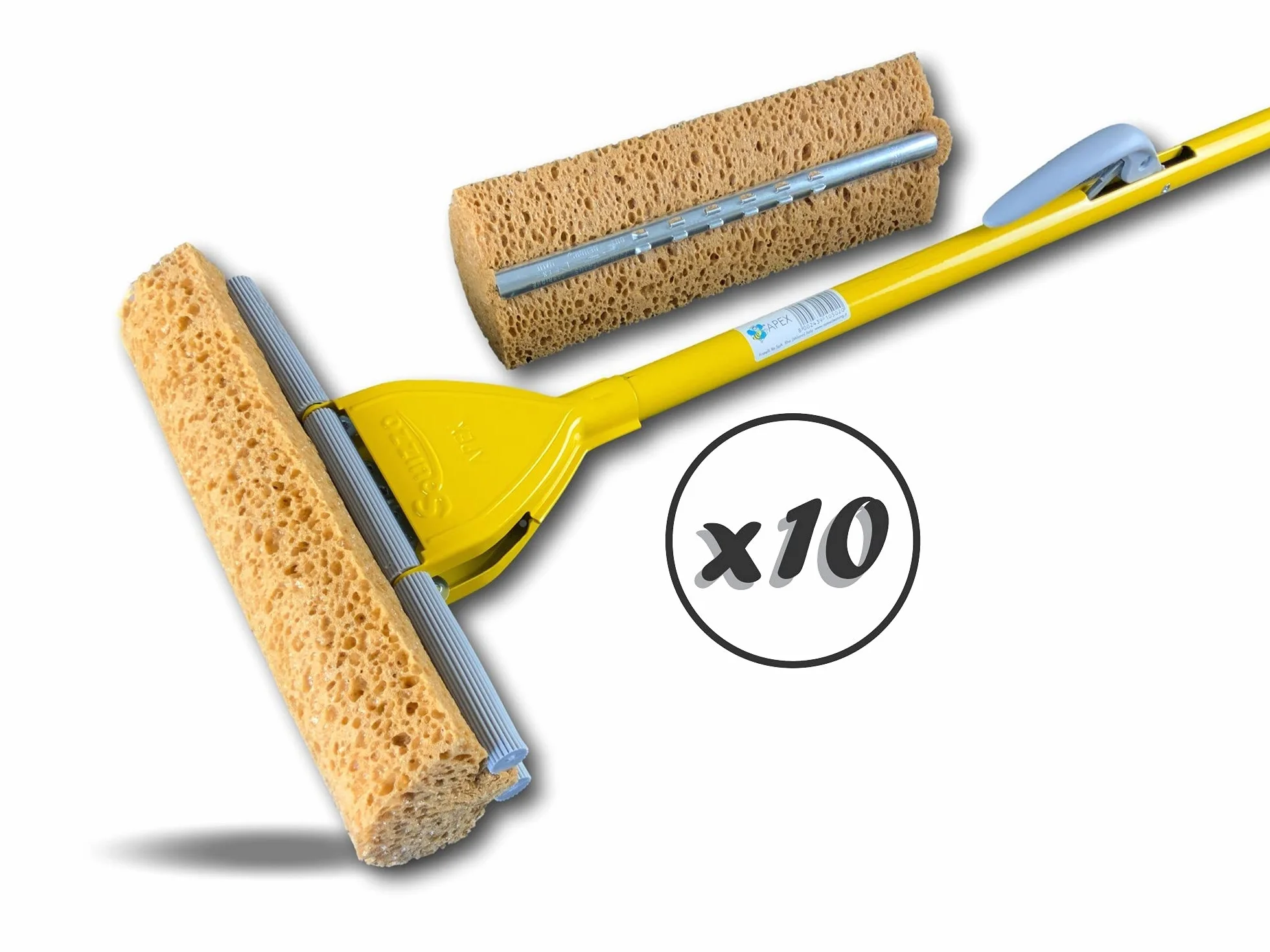 Miotła do gąbki z wkładem | Zestaw 10 | Szerokość prania 280 mm | System czyszczenia podłóg | Ergonomiczna dźwignia | Wymienna gąbka | Kibros 104795_96x10