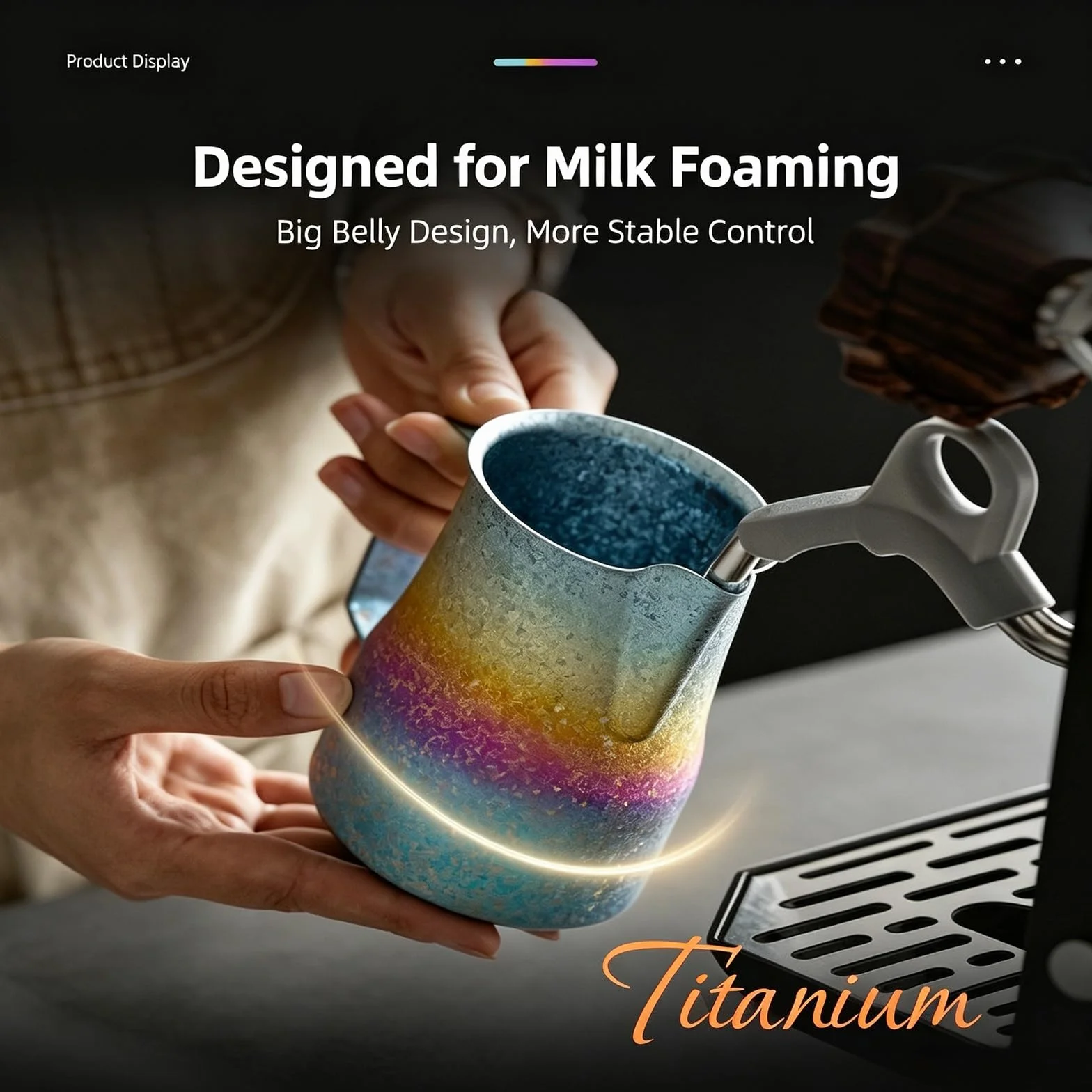 Metalowy dzbanek do spieniania mleka i latte art | Wysokiej jakości metal, idealny do domowego kącika kawowego, precyzyjne spienianie, konstrukcja typu big belly(Multicolor)