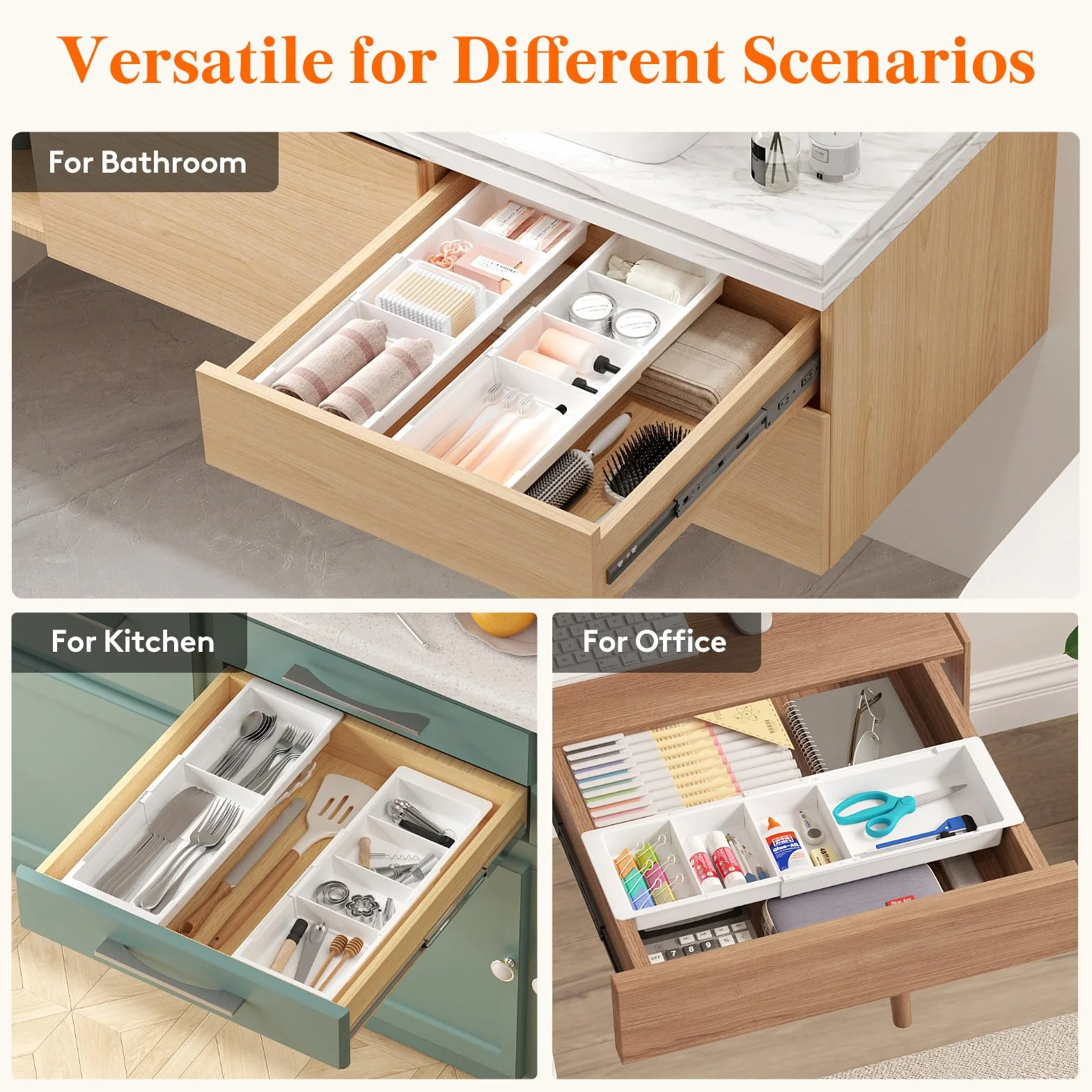 Lifewit Organizer do Szuflad Regulowany Separator 35,2–55,5 cm Plastikowy Biały