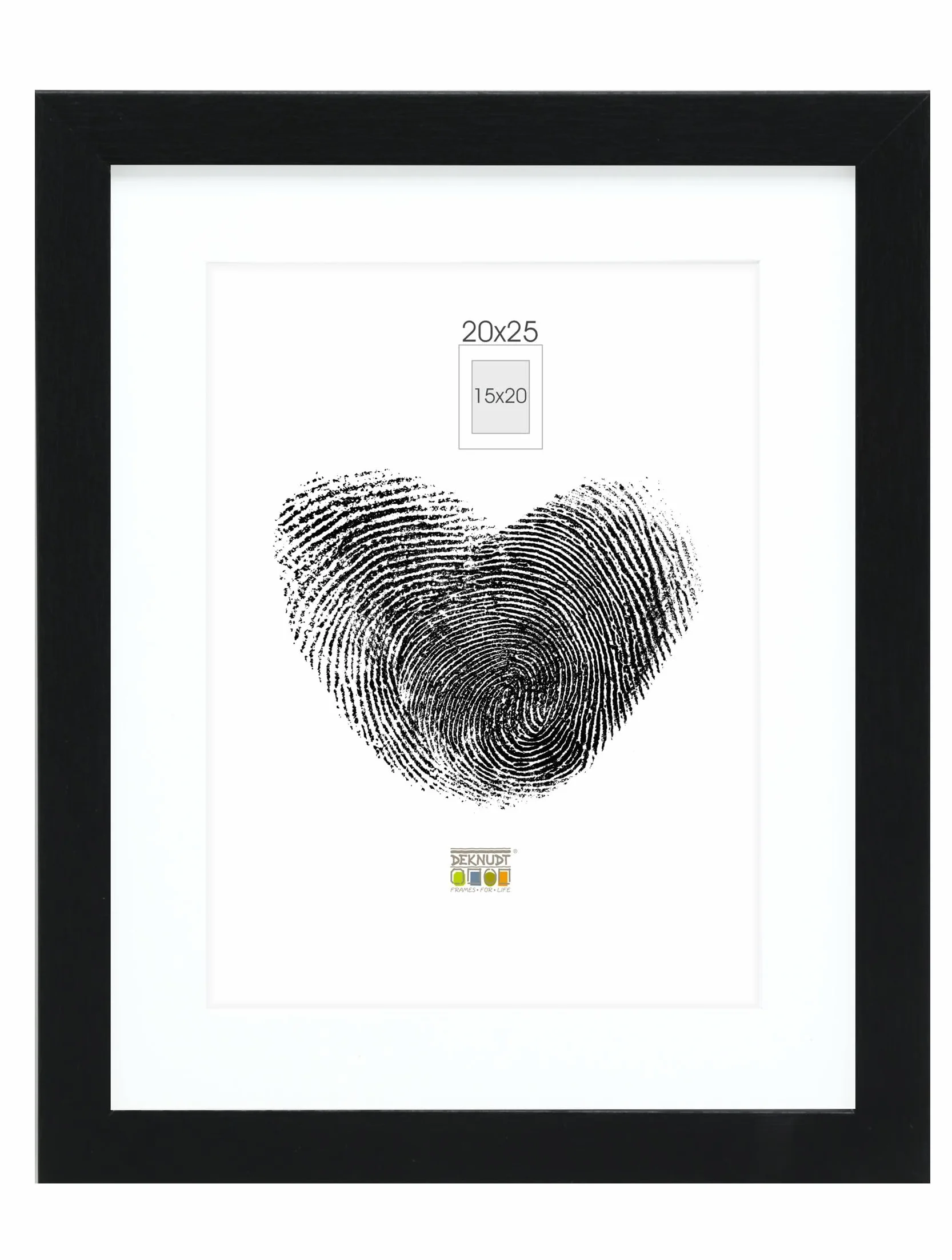 Deknudt Frames Ramka na zdjęcia z passe-partout, czarna, S66KF2 P1, 20 x 25 cm, na zdjęcia 15 x 20 cm, drewniana ramka na zdjęcia MDF – do zawieszenia lub wystawiania obrazów