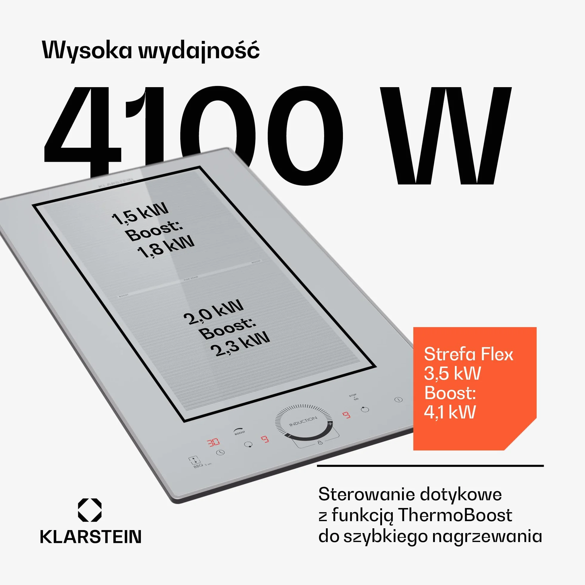Klarstein Delicatessa 30 Flex płyta indukcyjna - 30cm, 2-strefowa płyta do zabudowy, 3500W ThermoBoost, sterowanie dotykowe, timer i blokada rodzicielska, białe szkło ceramiczne