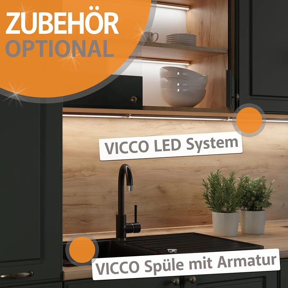 Vicco Aneks kuchenny "Fame-Line", Biały wysoki połysk/biały, 280 cm | bez blatu roboczego, pour une extension personnalisée avec des modules complémentaires adaptés