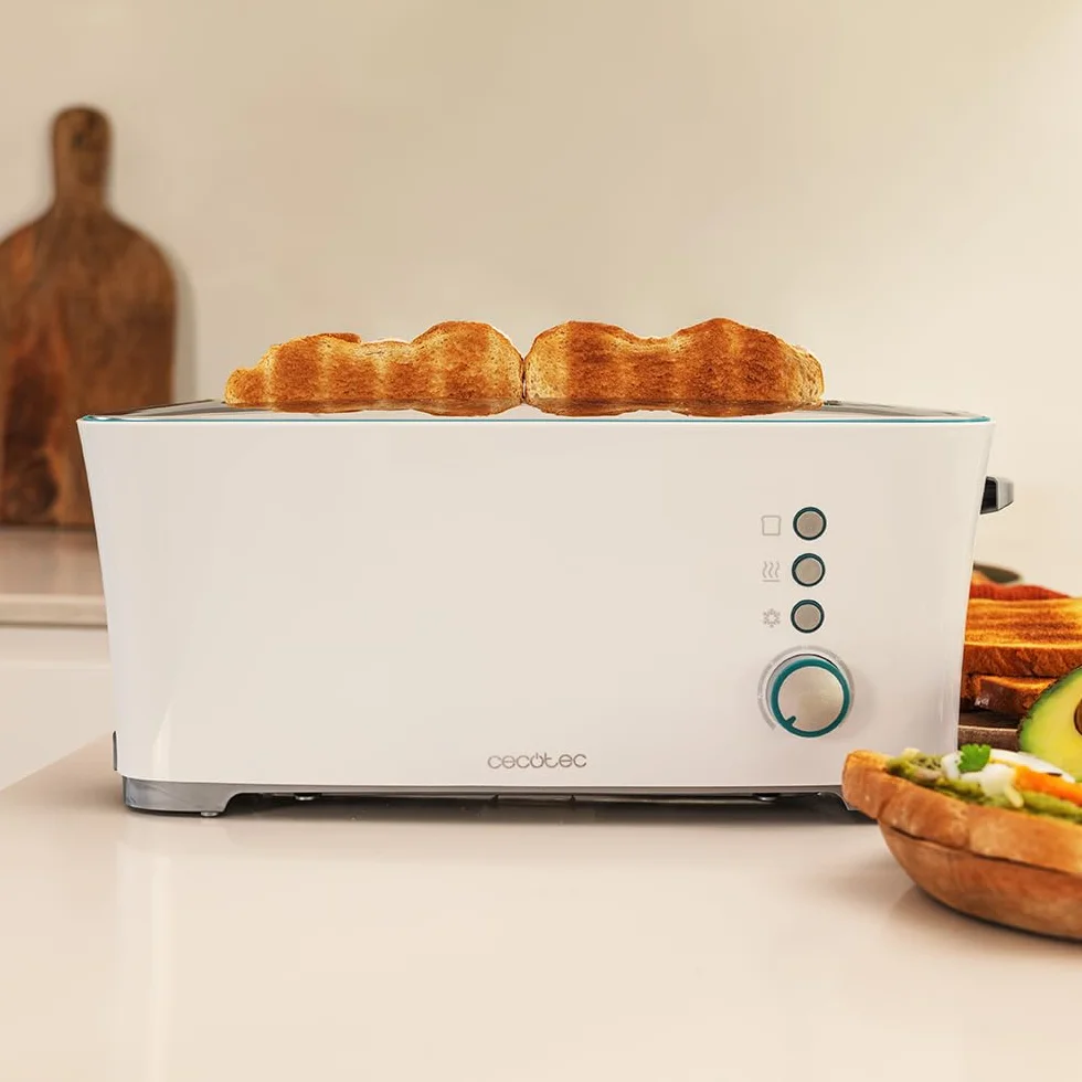 Cecotec Toster Toast&Taste Extra W,1000W mocy, Podwójne gniazdo XL dla grubych chlebów, System samocentrujący, 7 pozycji prażenia, Automatyczny wyrzut, Zbieranie okruchów