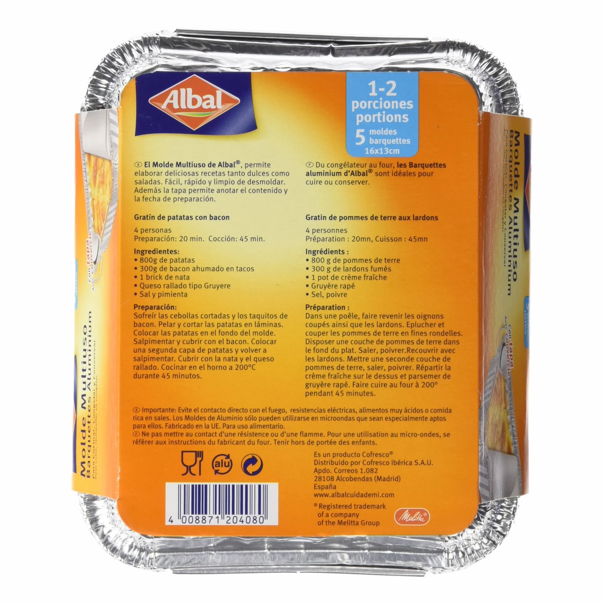 Albal Formy aluminiowe 204080-0,5 l, 14 x 13 x 6,5 cm z pokrywką, jednorazowe, wielofunkcyjne do grillowania, zamrażania i konserwowania, 1-2 porcje, 5 sztuk