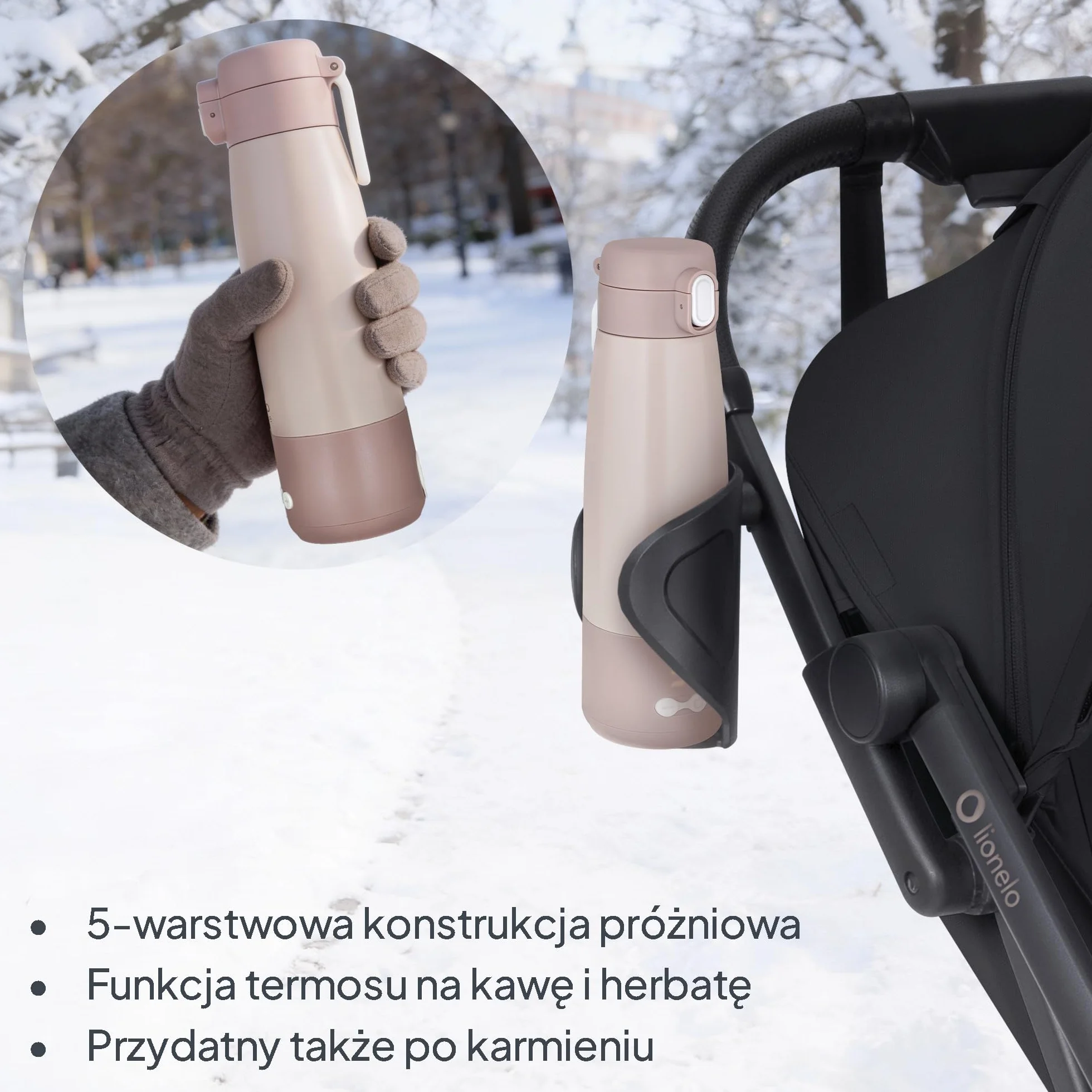 Lionelo Thermup Bottle przenośny podgrzewacz do butelek dla niemowląt, bezprzewodowy, z funkcją ogrzewania, podgrzewa mleko lub wodę w 3,5 min., 37-55 °C, utrzymuje ciepło do 20 h, stal nierdzewna