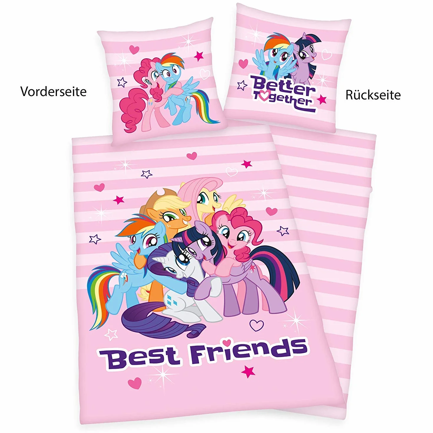 Herding Pościel My little Pony "Best Friends", poszewka na poduszkę 80 x 80 cm, poszwa na kołdrę 135 x 200 cm, Renforce, z markowym zamkiem błyskawicznym