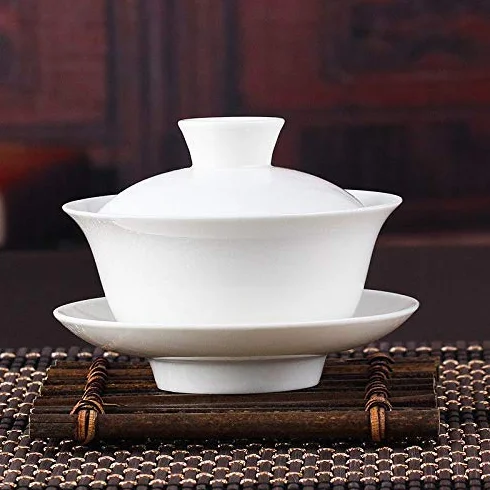 Porcelanowy zestaw do herbaty Gaiwan Kung Fu, Zestaw do herbaty Kung Fu Gaiwan z białej porcelany jadeitowej reliefem smoka i feniksa o długości 150 ml(Dragon)