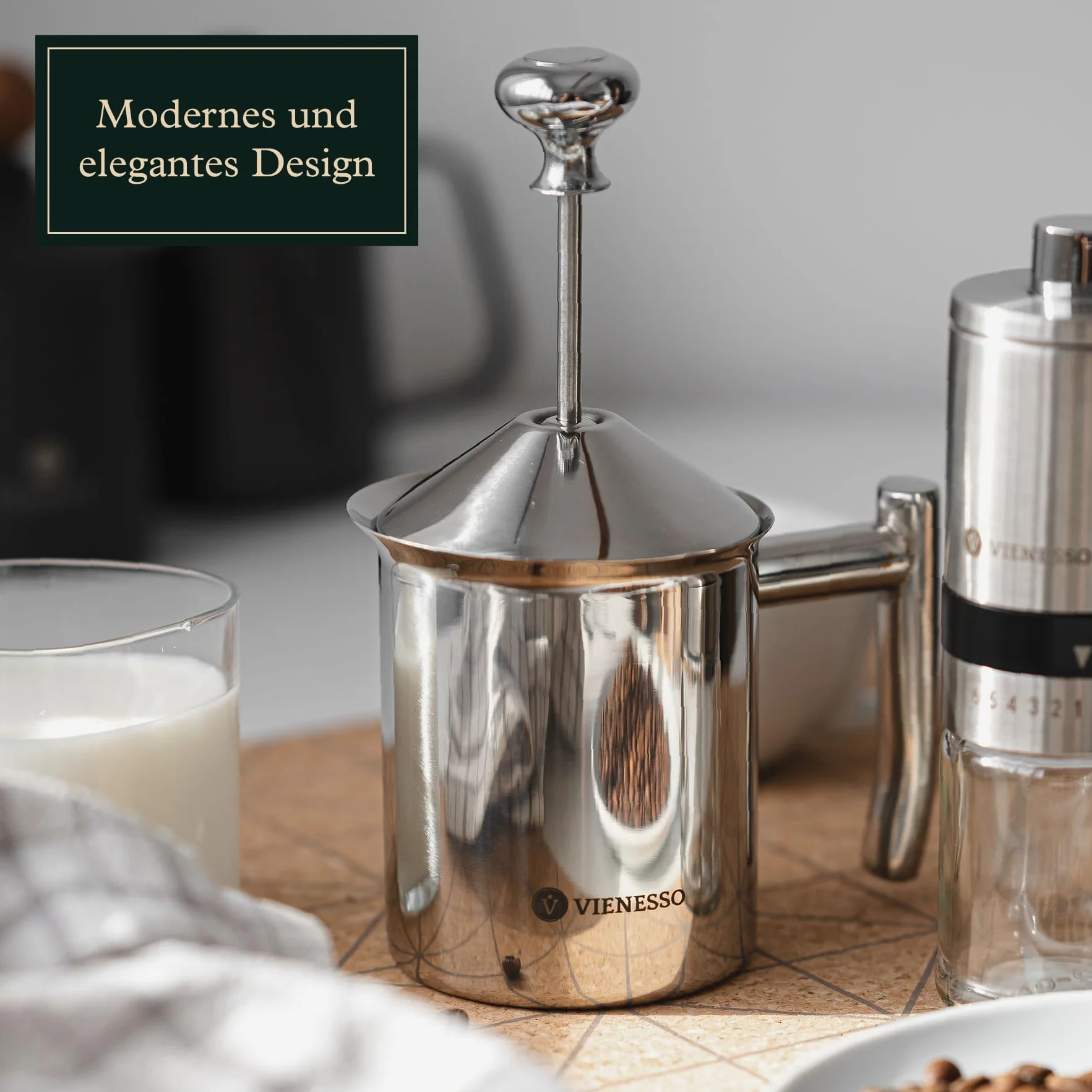Ręczny spieniacz do mleka ze stali nierdzewnej I ręczny spieniacz do mleka z podwójnym sitkiem z siatki do kremowej pianki mlecznej I 400 ml Milk Frother do cappuccino i latte – nadaje się do