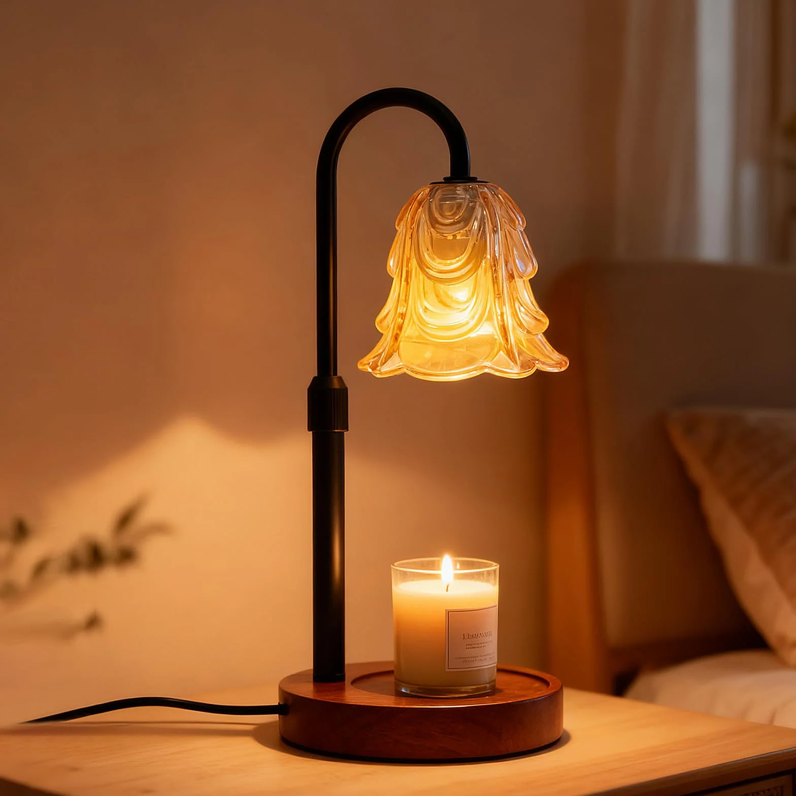 Lampa podgrzewacz do świec, Candle Warmer z timerem i ściemniaczem, 4-stopniowo ściemniana, regulowana wysokość, lampa zapachowa do olejków eterycznych, do domu, sypialni, dekoracji, bez lampy