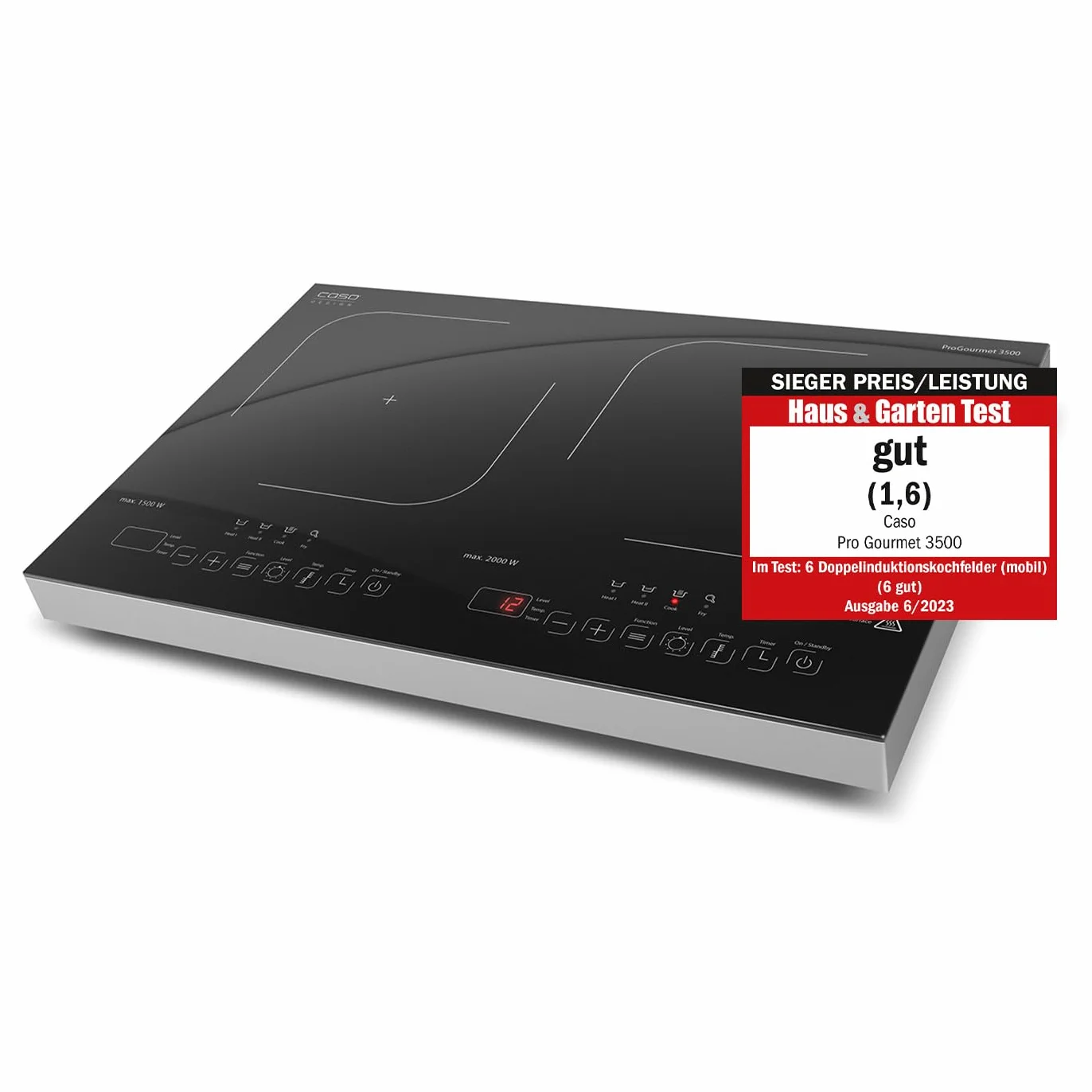 CASO ProGourmet 3500 Podwójna mobilna płyta indukcyjna, 3500 W Powersharing, 60-240°C, 4 funkcje, timer 180 min, garnki do 24 cm, witroceramiczne