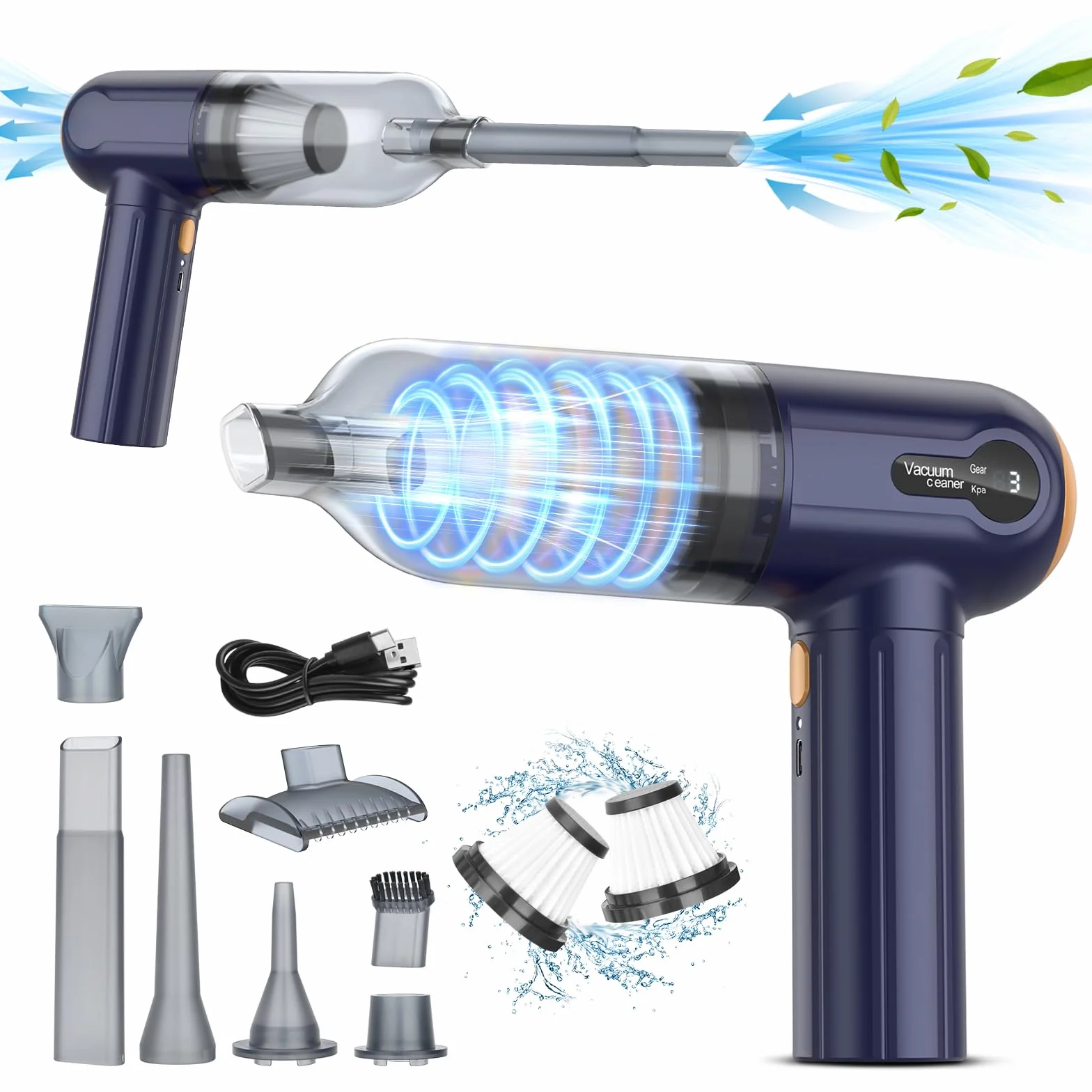 Bezprzewodowy Odkurzacz Ręczny, 15000PA Odkurzacz Samochodowy, Mini Odkurzacz Ręczny 3 W 1, Wyświetlacz LED, Przenośny Ładowanie USB, Do Samochodu, Domu, Biura, Dywanów, Czyszczenia Sierści Zwierząt