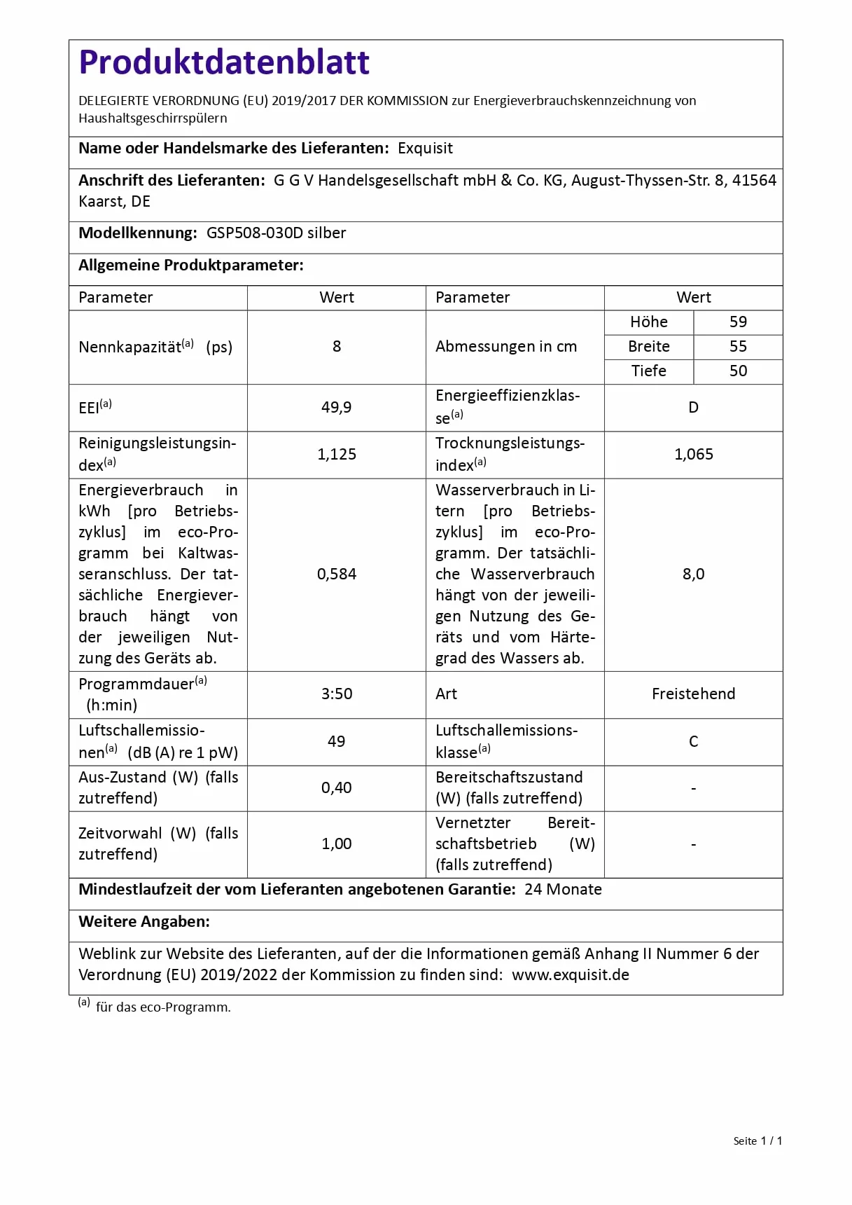 Exquisit Zmywarka stołowa GSP508-030D srebrna | zmywarka 55 cm wolnostojąca | mała zmywarka do naczyń 8 rozmiarów | zmywarka stołowa wyświetlacz LED