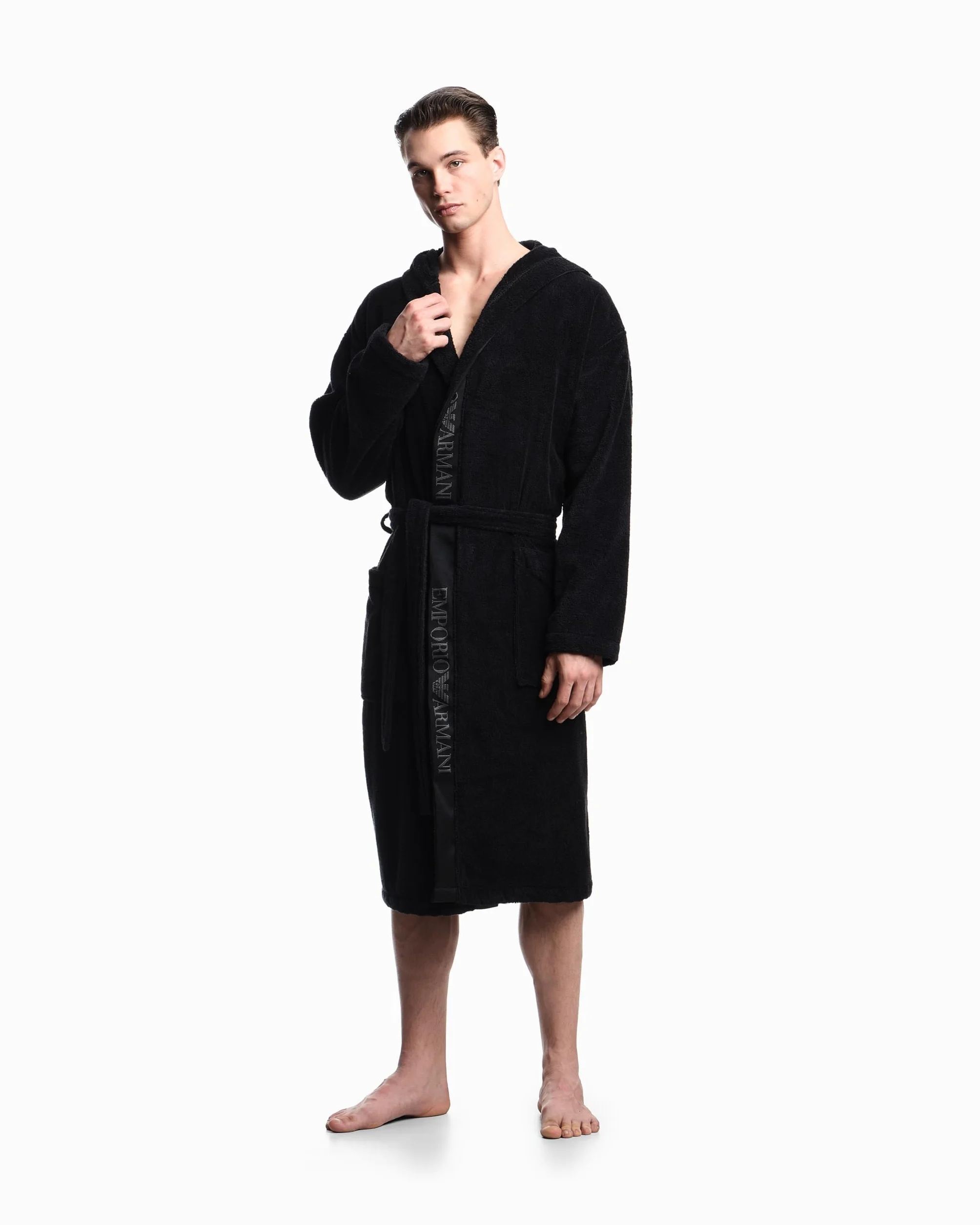 EMPORIO ARMANI Szlafrok męski z gąbką, czarny, L, Czarny, L
