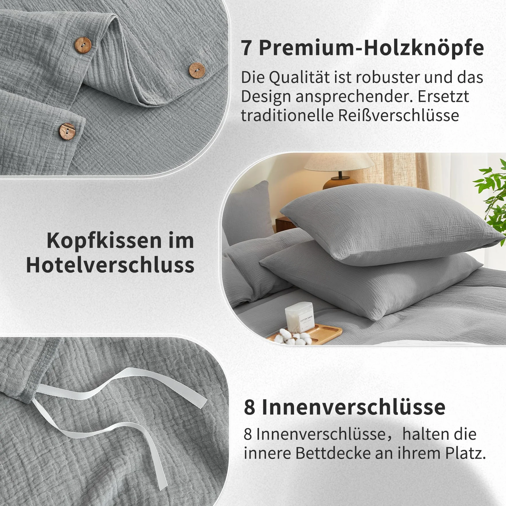 Bailix Premium Komplet pościeli z muślinu 200x220, 3-częściowy, 100% bawełna, oddychająca i nie wymaga prasowania, poszwy na kołdry 200x220cm + 2 poszewki na poduszki 80x80cm, zestawy pościeli