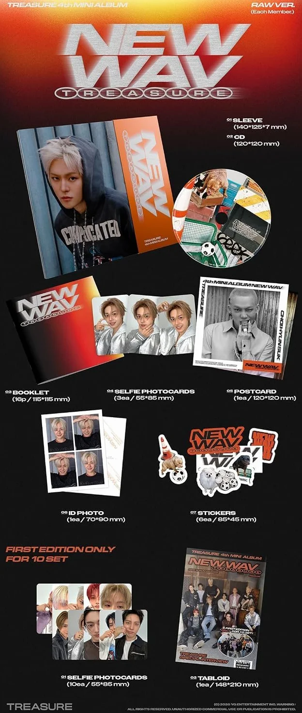 Treasure New WAV [RAW 10 Ver Set] 4. Mini Album + dodatkowe fotokarty