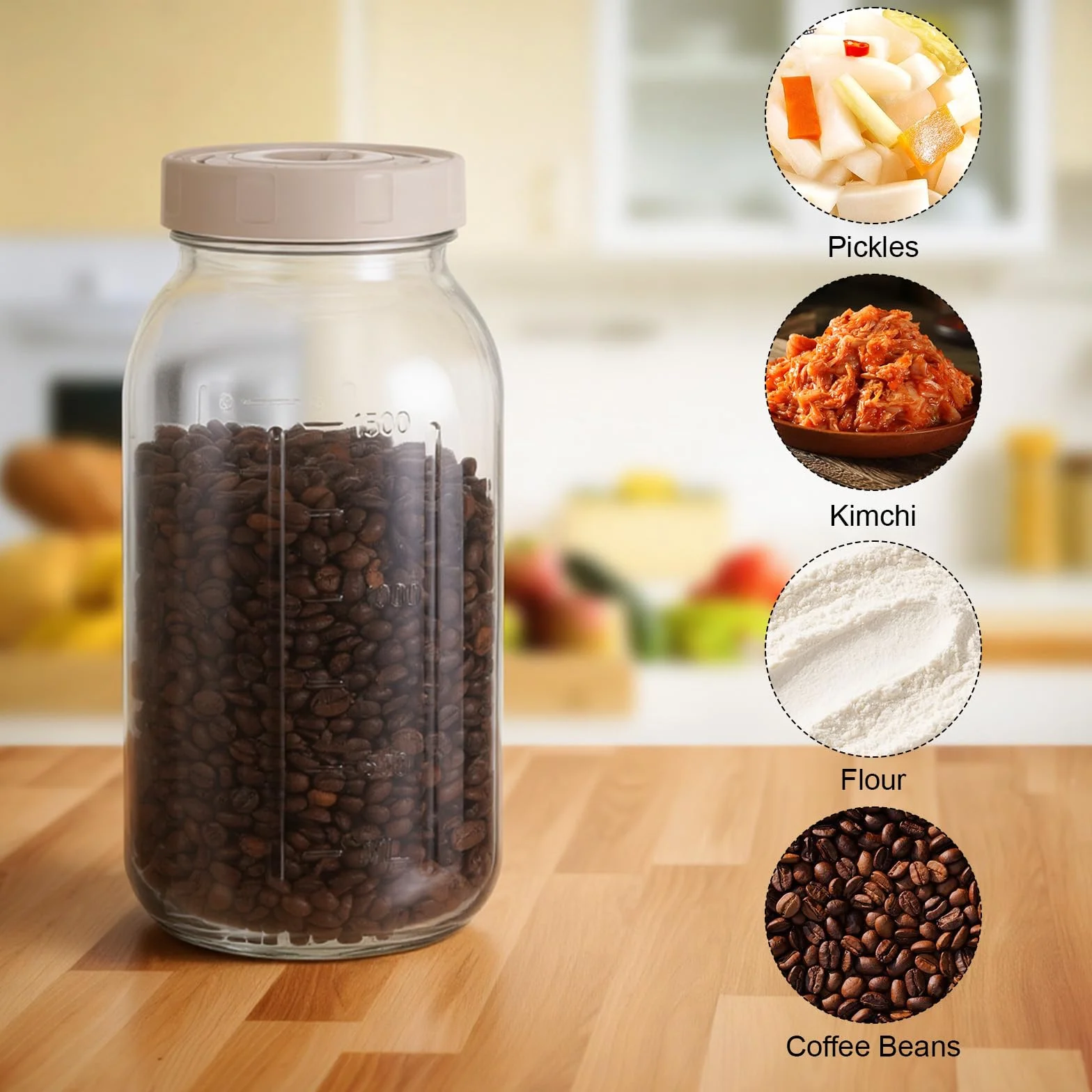 Hejo Słoik do fermentacji 2 l z śluzą powietrzną, pojemnik Kimchi z regulowaną skalą czasową, szeroki otwór do fermentacji, zestaw słoików fermentacyjnych, pojemnik fermentacyjny do kimchi, kapusty