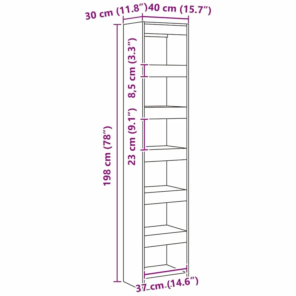 Générique Bibliotheque Bois Ingenierie 40x30x198 cm Chene | Półka etroite 40 cm, Szafka do przechowywania książek, do użytku jako separator, uchwyt ścienny w zestawie