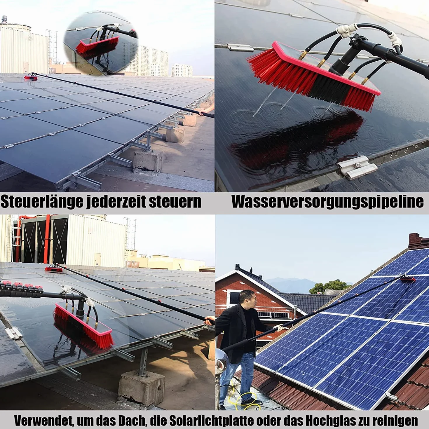 Zestaw słupków zasilanych wodą 10 m do czyszczenia okien, system czyszczenia paneli słonecznych z głowicą szczotki 35 cm, profesjonalny sprzęt do mycia szkła, rozwiązanie narzędziowe.