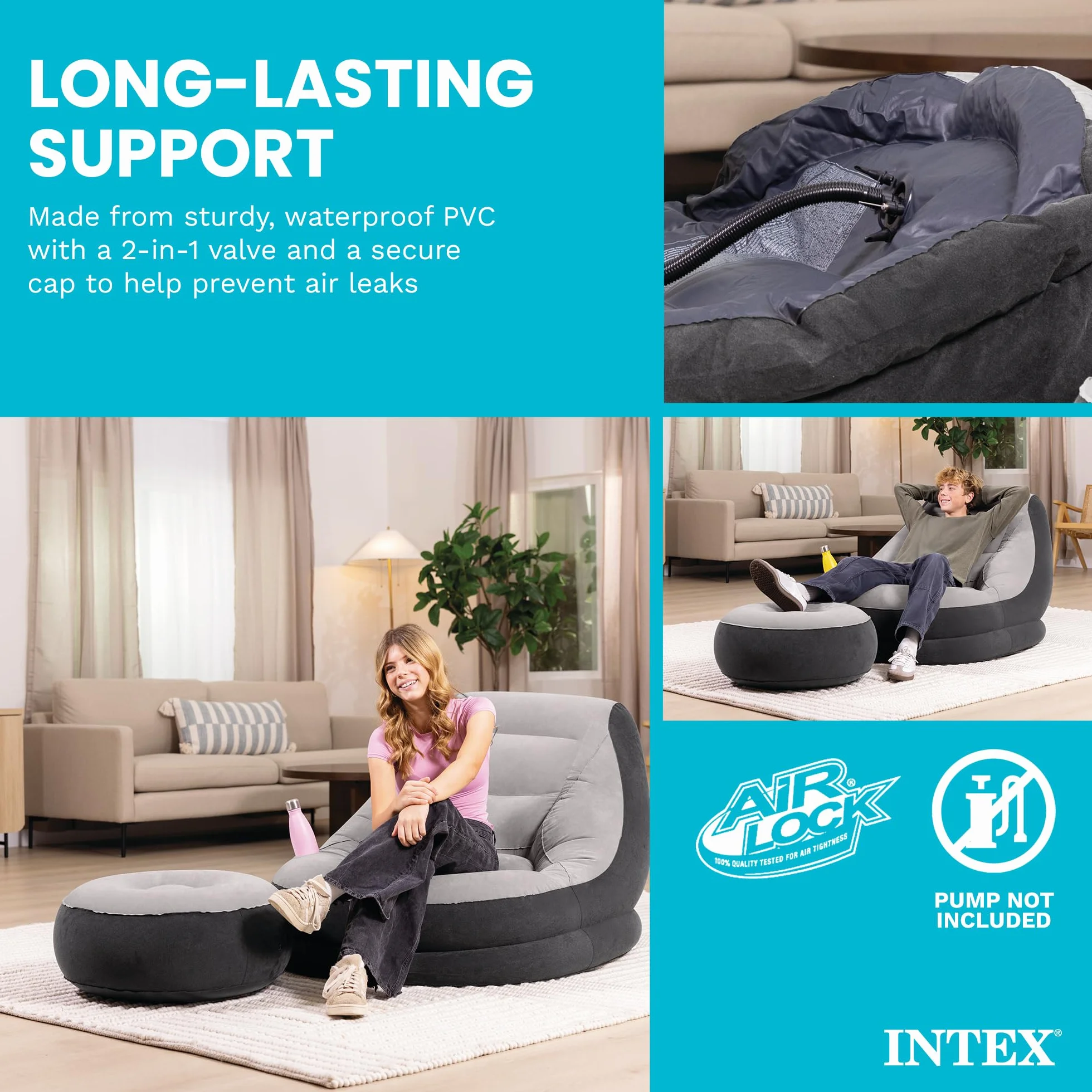 Intex Ultra Lounge Nadmuchiwane Meble Czarny Beżowy 102 x 137 x 79 cm