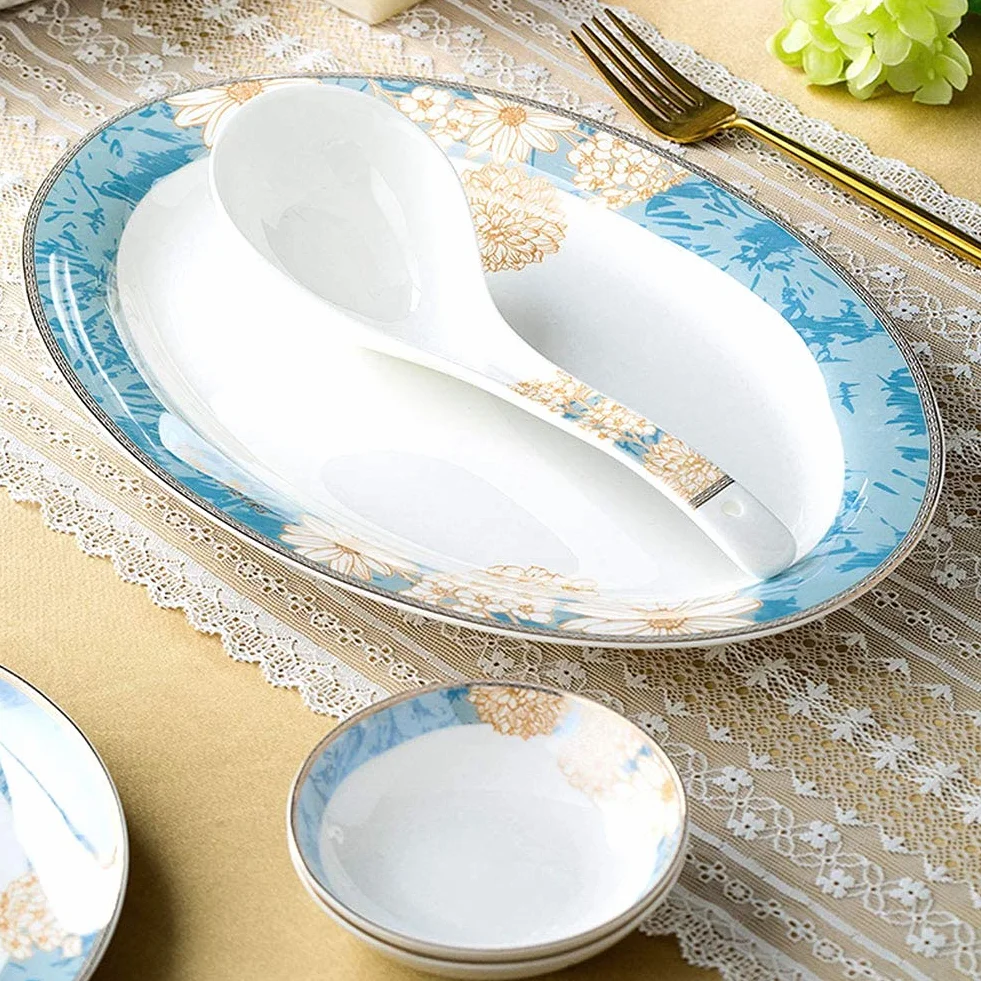 Luksusowy zestaw obiadowy z porcelany, 60 sztuk, ręcznie robione zestawy obiadowe z chińskiej ceramiki pałacowej | Talerze/miski – zestaw kombinacji zastawy stołowej