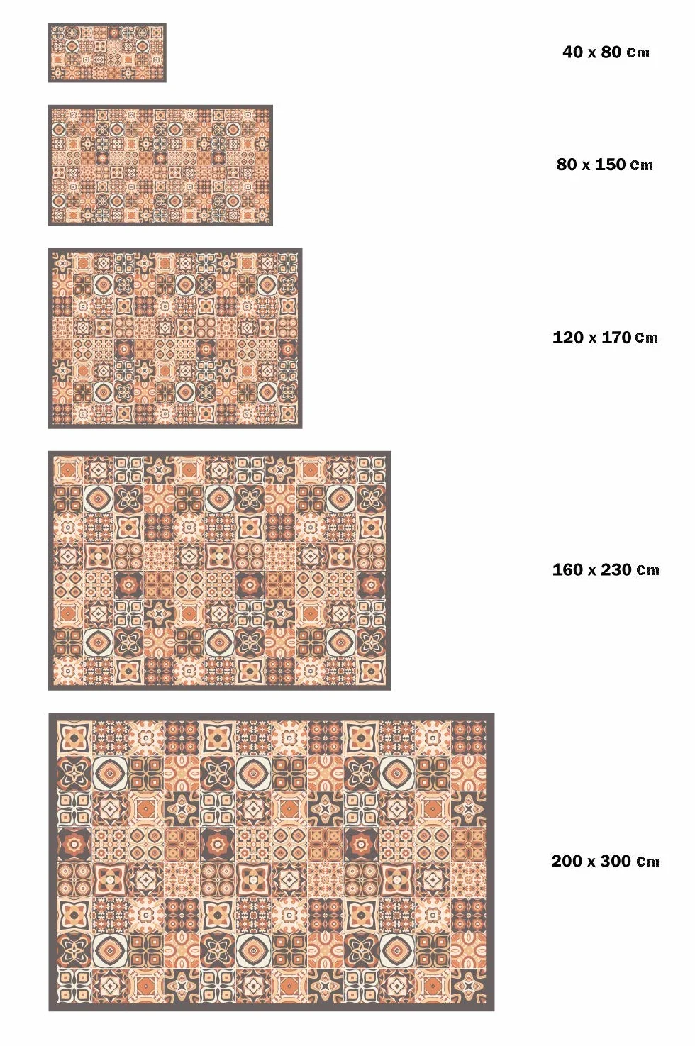 Panorama Mata podłogowa winylowa w płytki cementowe brązowe 40x80 cm - mata kuchenna z linoleum winylowego PVC - antypoślizgowy zmywalny trudnopalny dywan do kuchni, biura salonu - ochrona podłogi