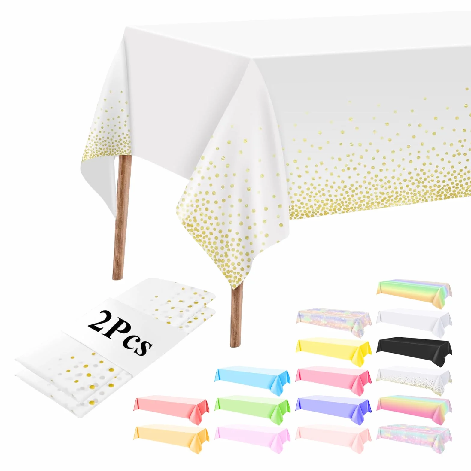 2 szt. Prostokątny plastikowy obrus w kropki (137 x 274 cm), łatwy do wytarcia, wodoodporny, obrus na baby shower, wydarzenia, ślub, urodziny, Boże Narodzenie, przyjęcie, dekoracje stołu