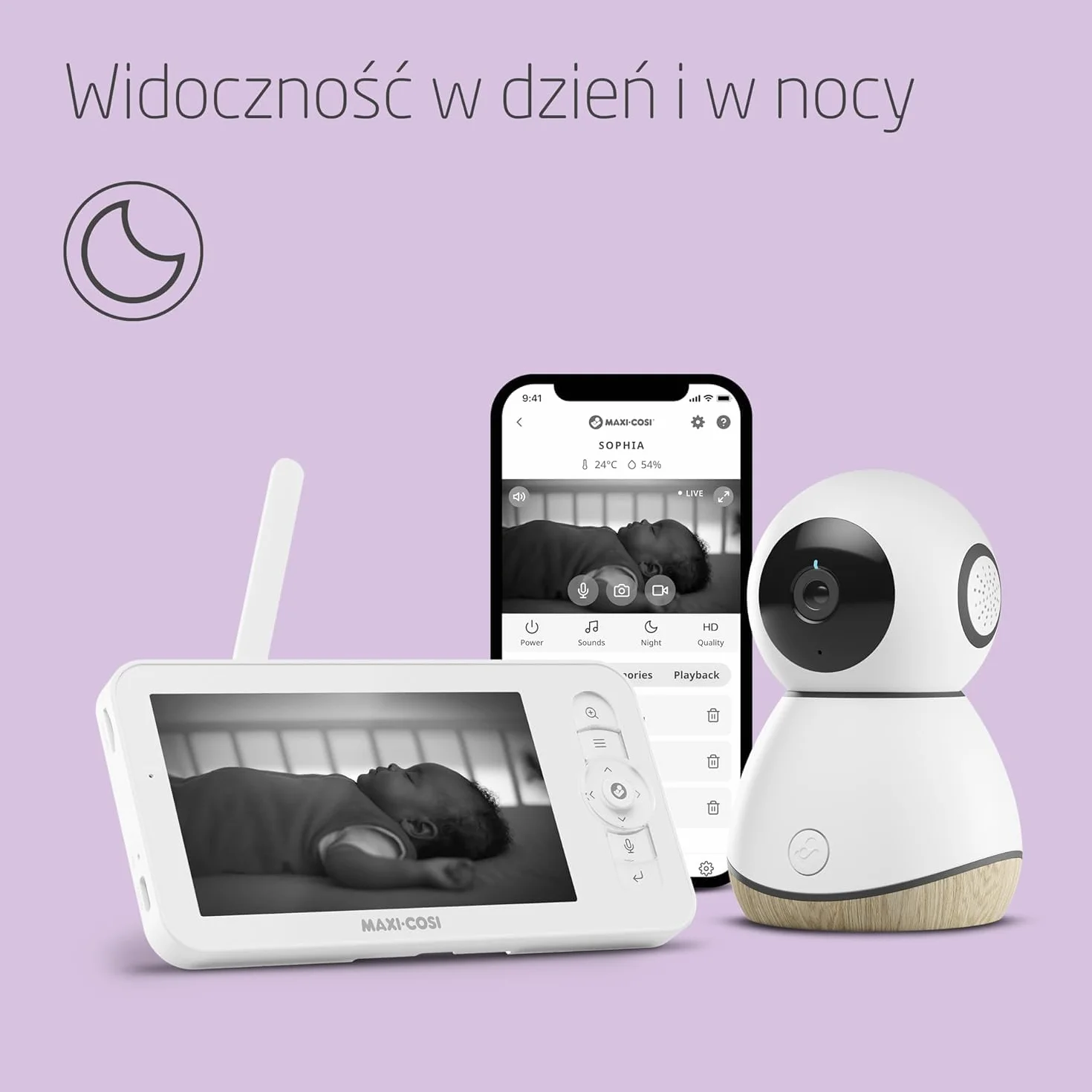 Maxi-Cosi See Pro Kamerka, inteligentna kamerka z aplikacją, kamerka wideo do pokoju dziecięcego, tłumacz płaczu, autowykrywanie ruchu, wideo UHD (2K), ekran 5”, element Maxi-Cosi Connected Home