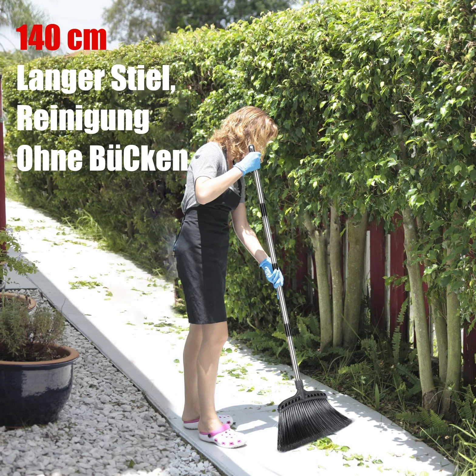 Myiosus Miotła z trzonkiem, miotła uliczna, miotła wewnętrzna z trzonkiem ze stali nierdzewnej o długości 140 cm, ze sztywnym włosiem, miotła do domu, na taras, do garażu, lobby na podwórko