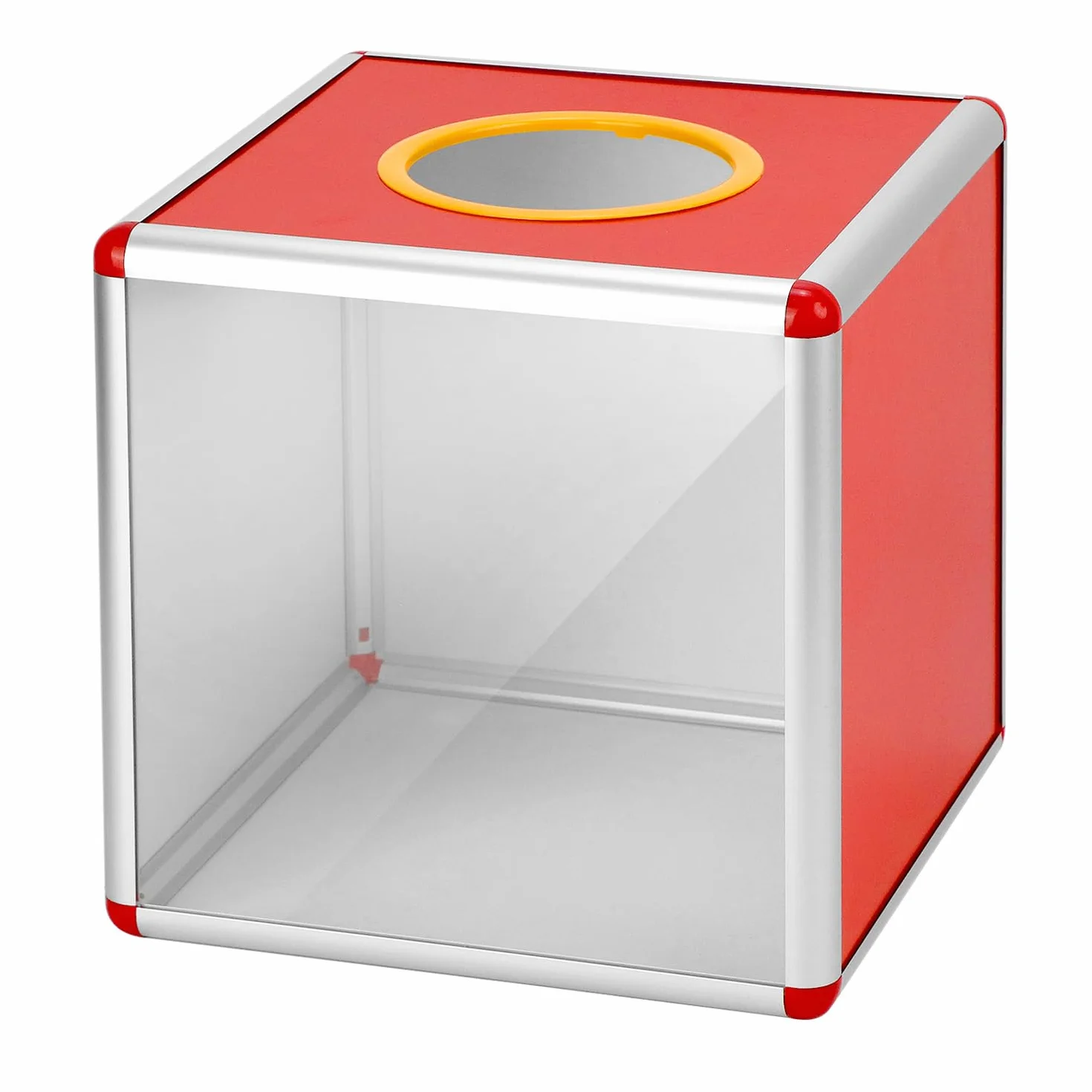 QWORK® Przezroczyste pudełko na loterię, 25 cm, wytrzymała skrzynka do głosowania z aluminiową ramą i panelami akrylowymi, na darowizny, loterie i głosowanie