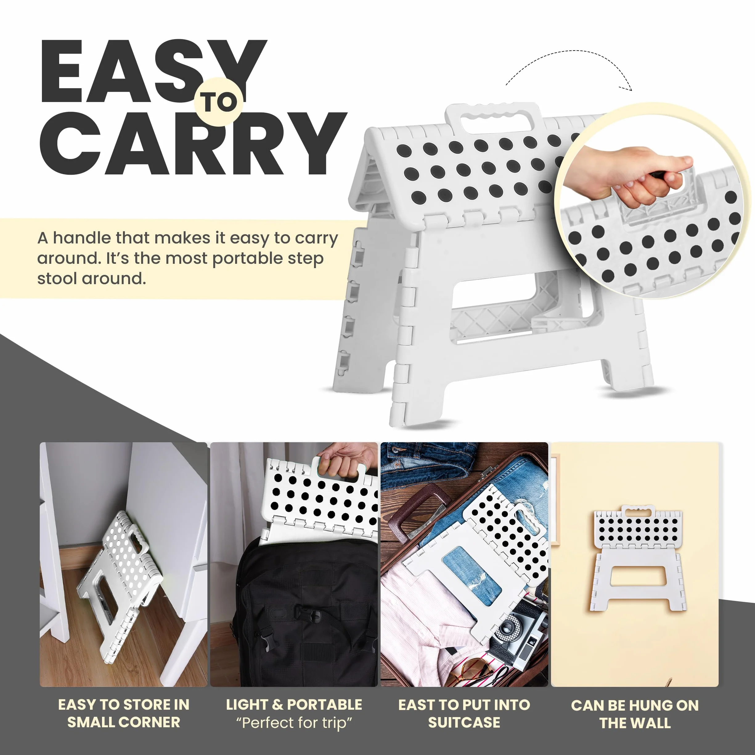 Utopia Home Składany Taboret - Wysokość 23 cm dla Dzieci i Dorosłych, Nośność 136 kg (Biały, Opakowanie 1 szt.)