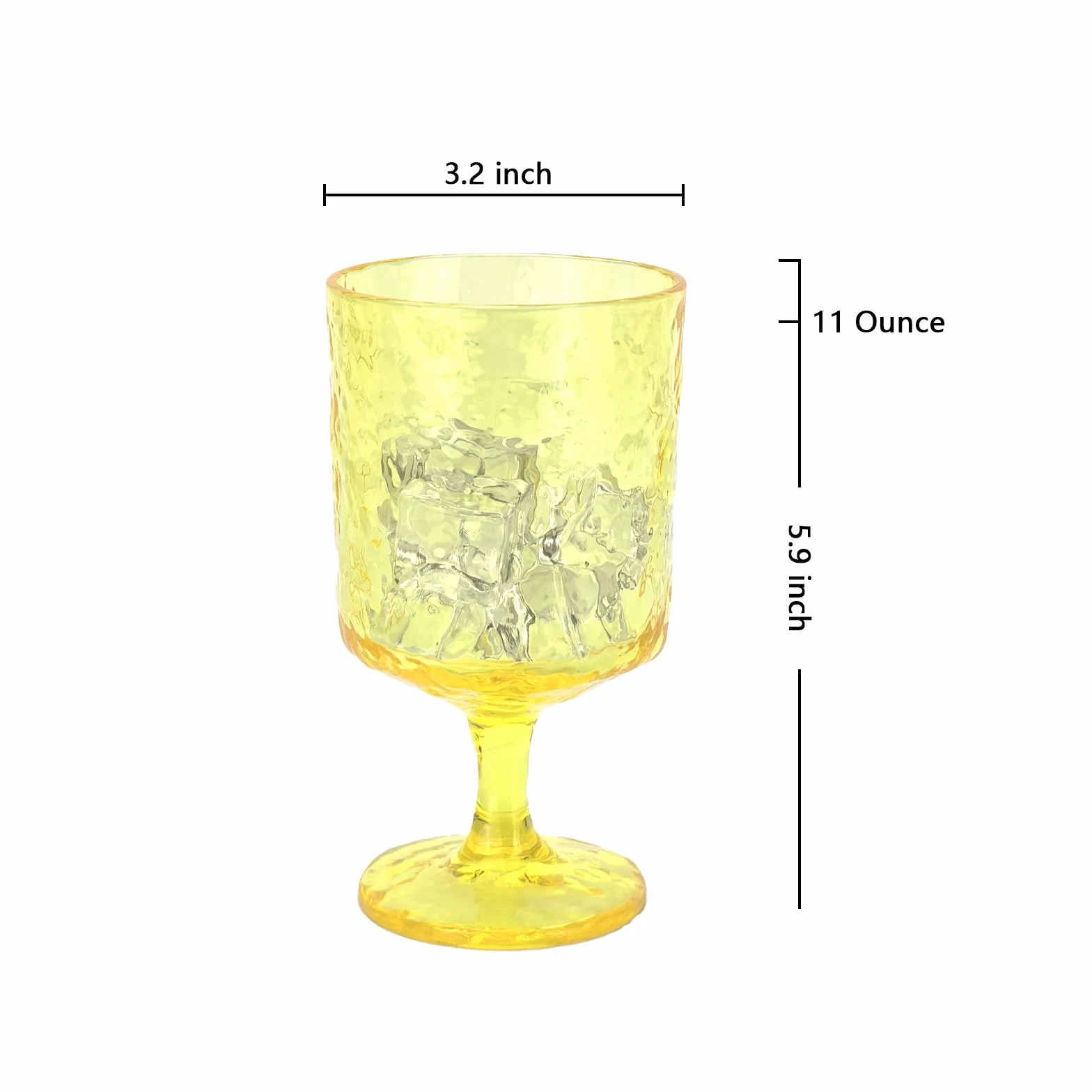 Zestaw 6 akrylowych kieliszków do wina 325 ml, plastikowe kieliszki do wina, na imprezę, bez BPA, trwałe (żółte)