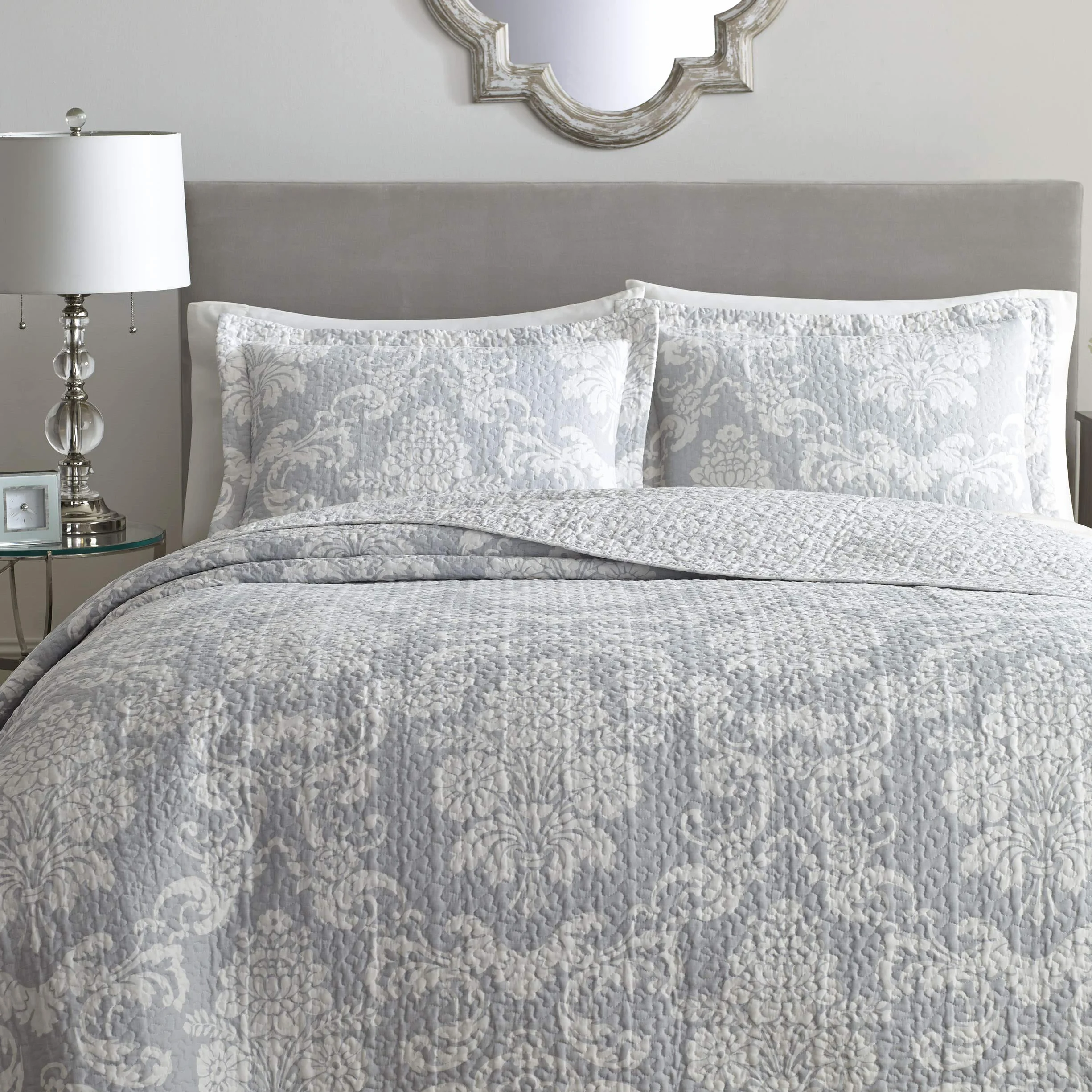 Laura Ashley Home Venetia Collection zestaw kołder – 100% bawełna, odwracalna, lekka i oddychająca pościel, wstępnie sprana dla dodatkowej miękkości, Queen, szary