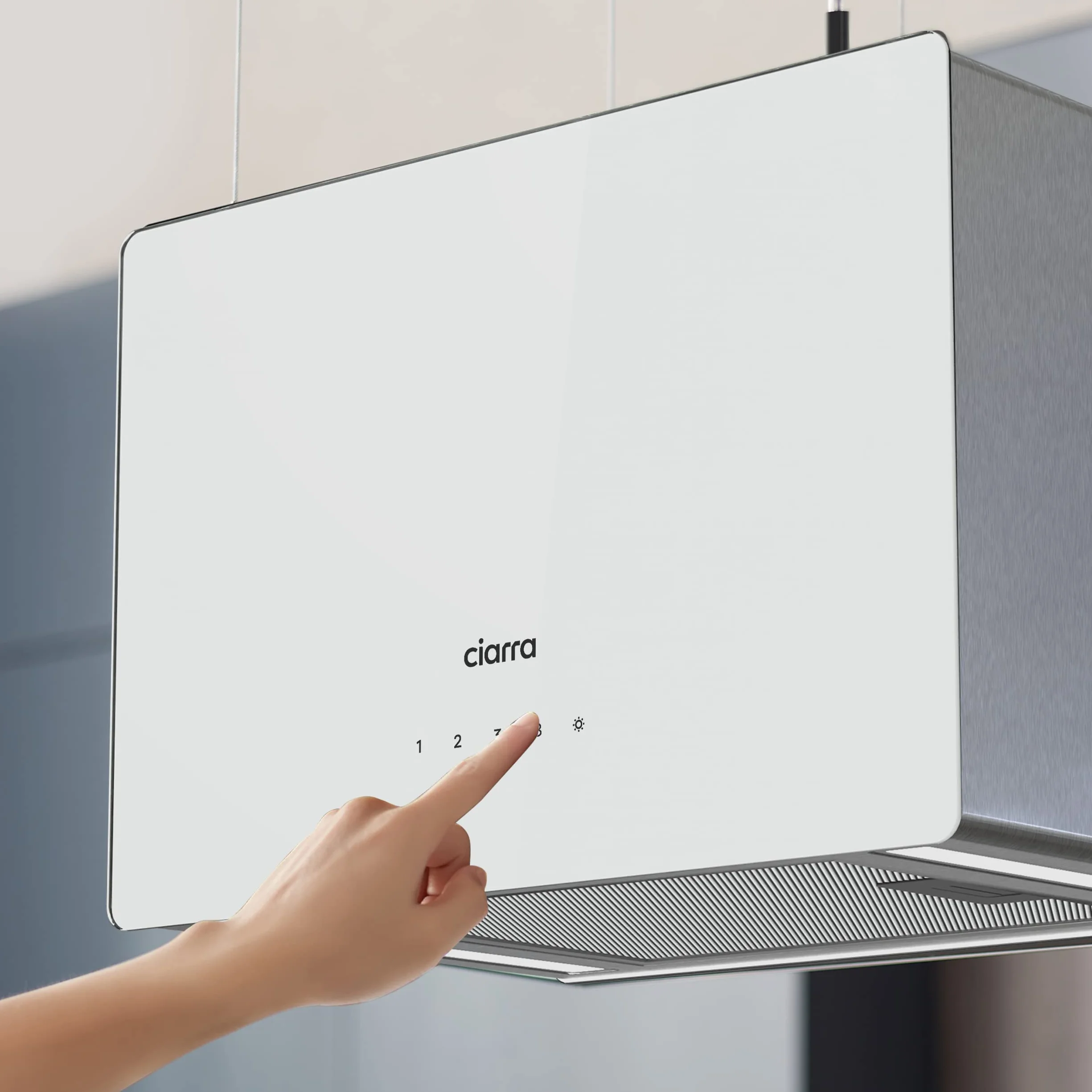 CIARRA CBCS4850 wyspowy okap kominowy klasa A++ 48cm 700m³/h WiFi & Touch Control Filtr węglowy w zestawie 4 prędkości 2 światła LED Biały