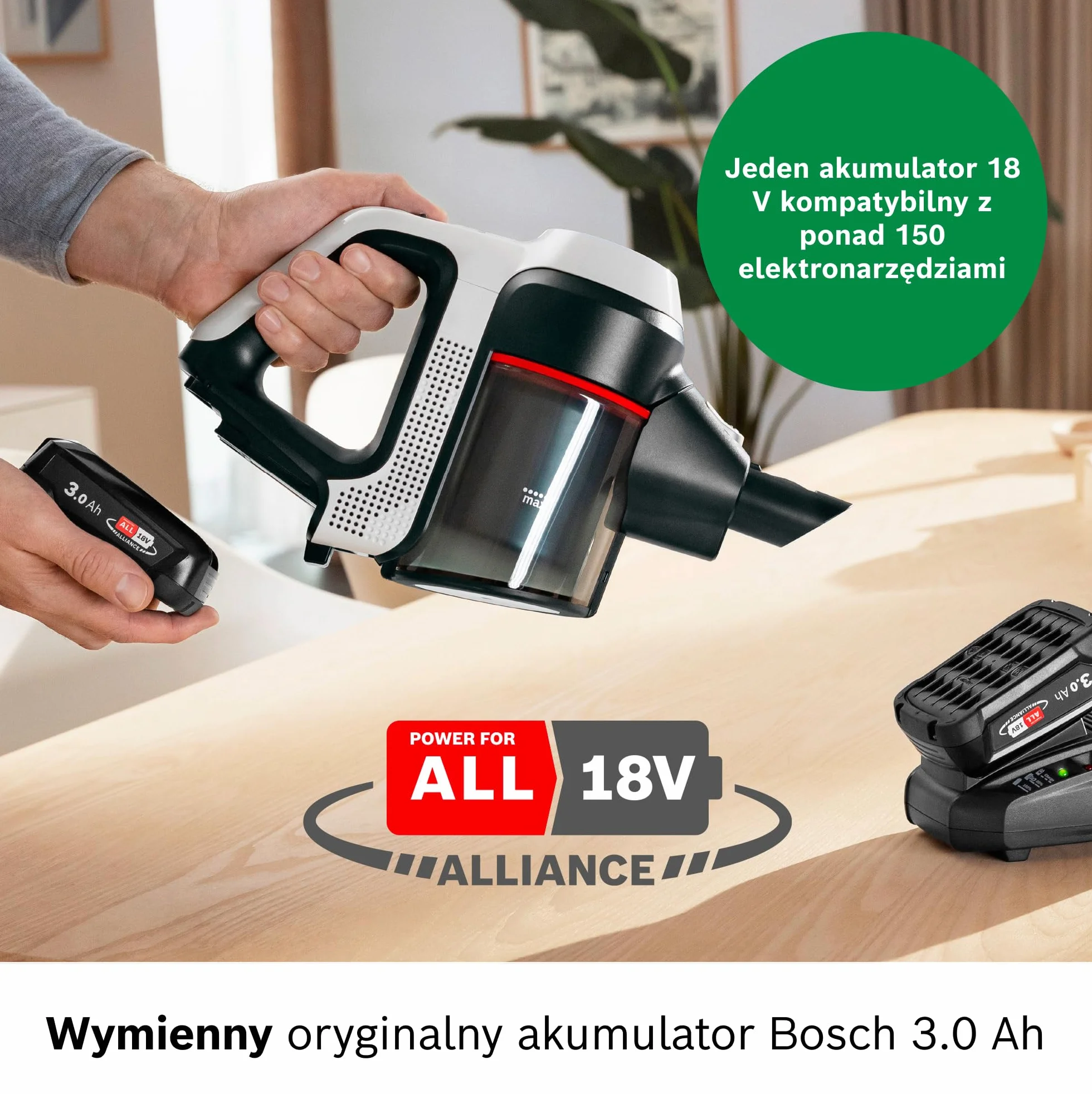 Bosch, akumulator 3.0 Ah, 18 V, wymienny, kompatybilny z ponad 150 różnymi elektronarzędziami 18 V, Power For All Alliance, BHZUB1830