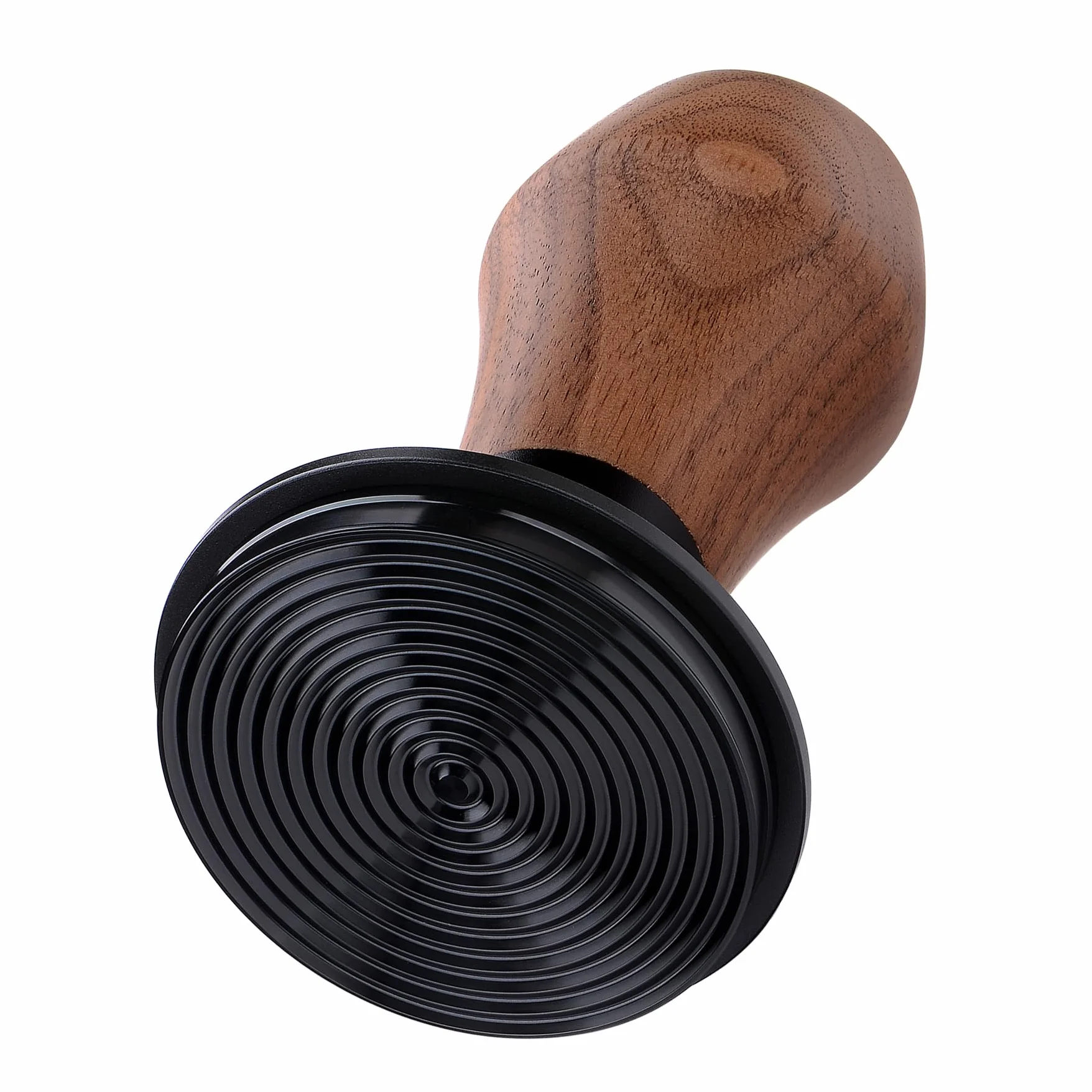 Normcore 58,5 mm tamper do kawy V4.1 z dźwiękiem kliknięcia, sprężynowy tamper do espresso z tytanową powłoką PVD i podstawą Ripple, uchwyt z prawdziwego orzecha amerykańskiego z silikonowym stojakiem