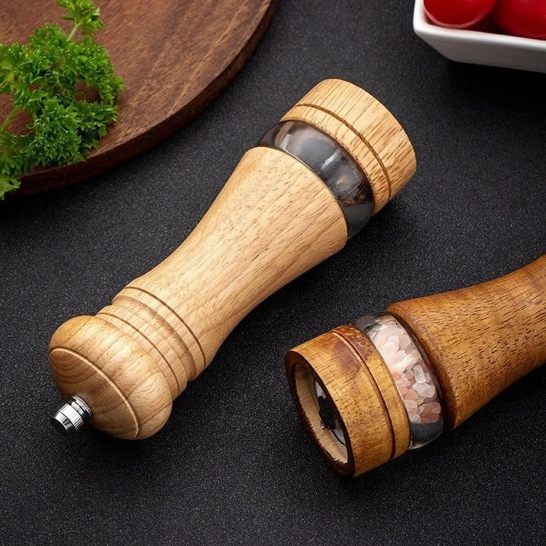 Zestaw młynka do soli i pieprzu, Dębowa ręczna butelka na przyprawy Czarna, odpowiednia do kuchni domowej, restauracyjnej, zbierania pieprzu świeżym powietrzu lub młynka soli