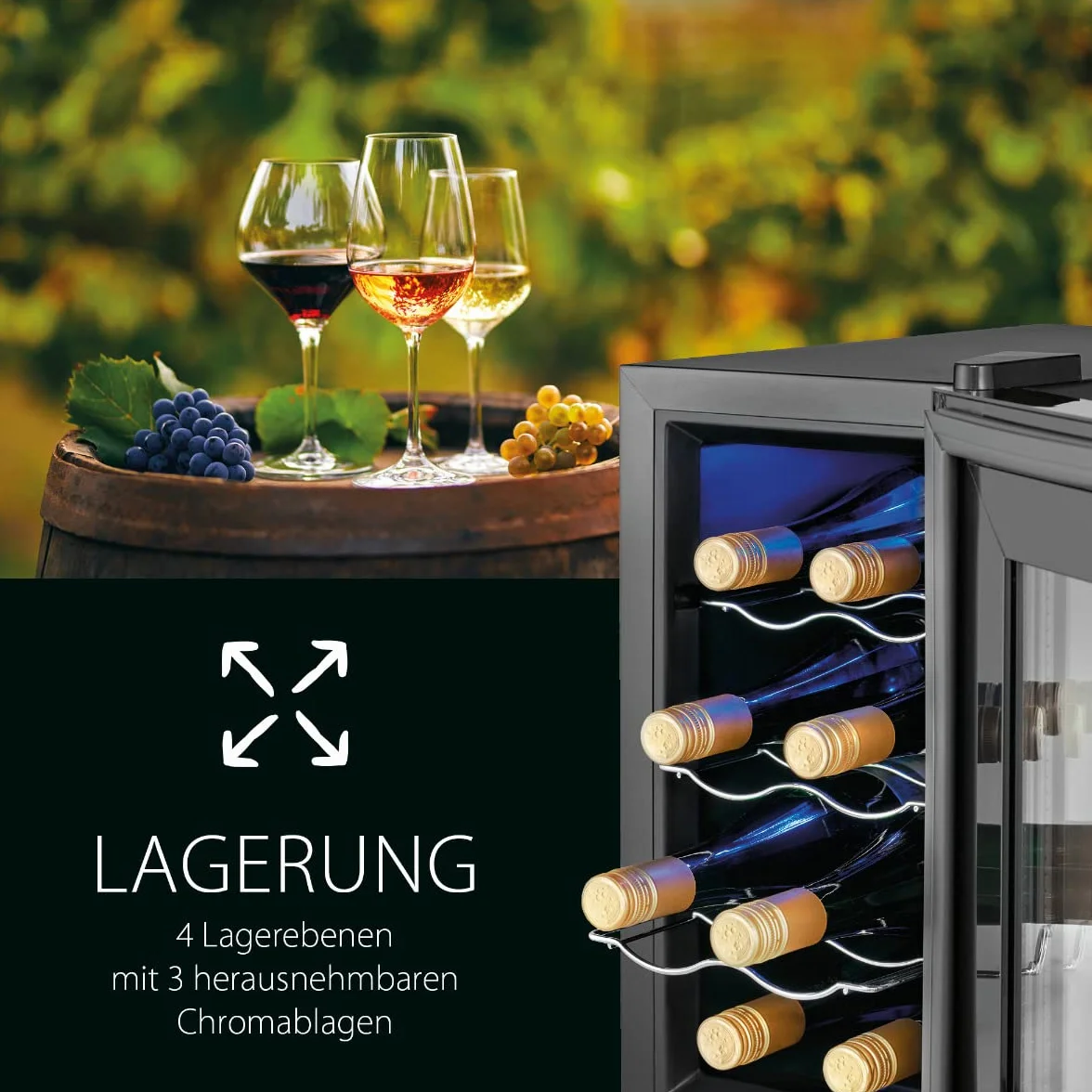 Profi Cook PC-WK 1232 Lodówka na wino - Do wina czerwonego, białego wina, różowego - Czarna stal nierdzewna