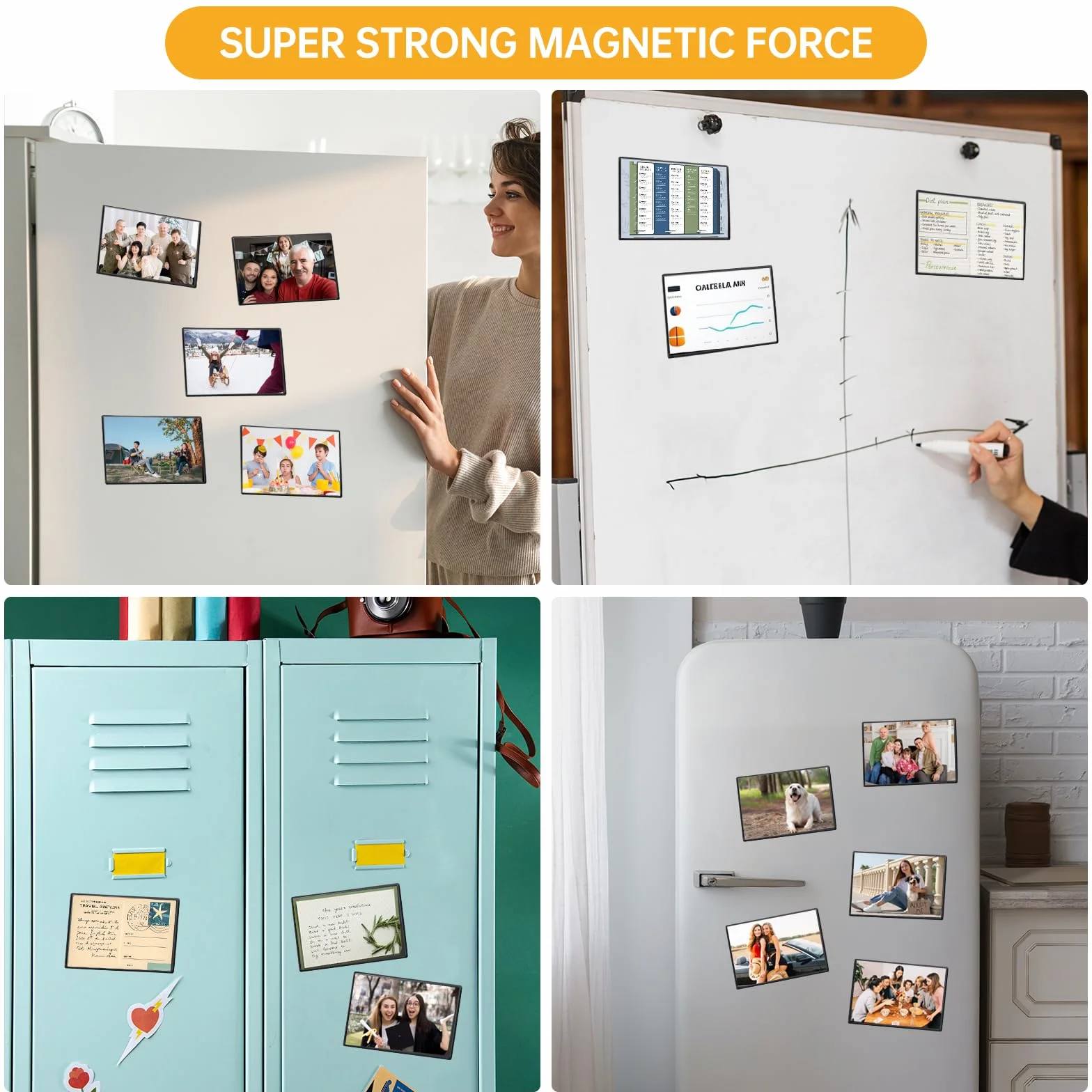 FRETONBA 10 sztuk magnetycznych ramek na zdjęcia, 15 x 10 cm magnesy na zdjęcia do samodzielnego zaprojektowania, magnesy na lodówkę kieszenie na pocztówki, czarne