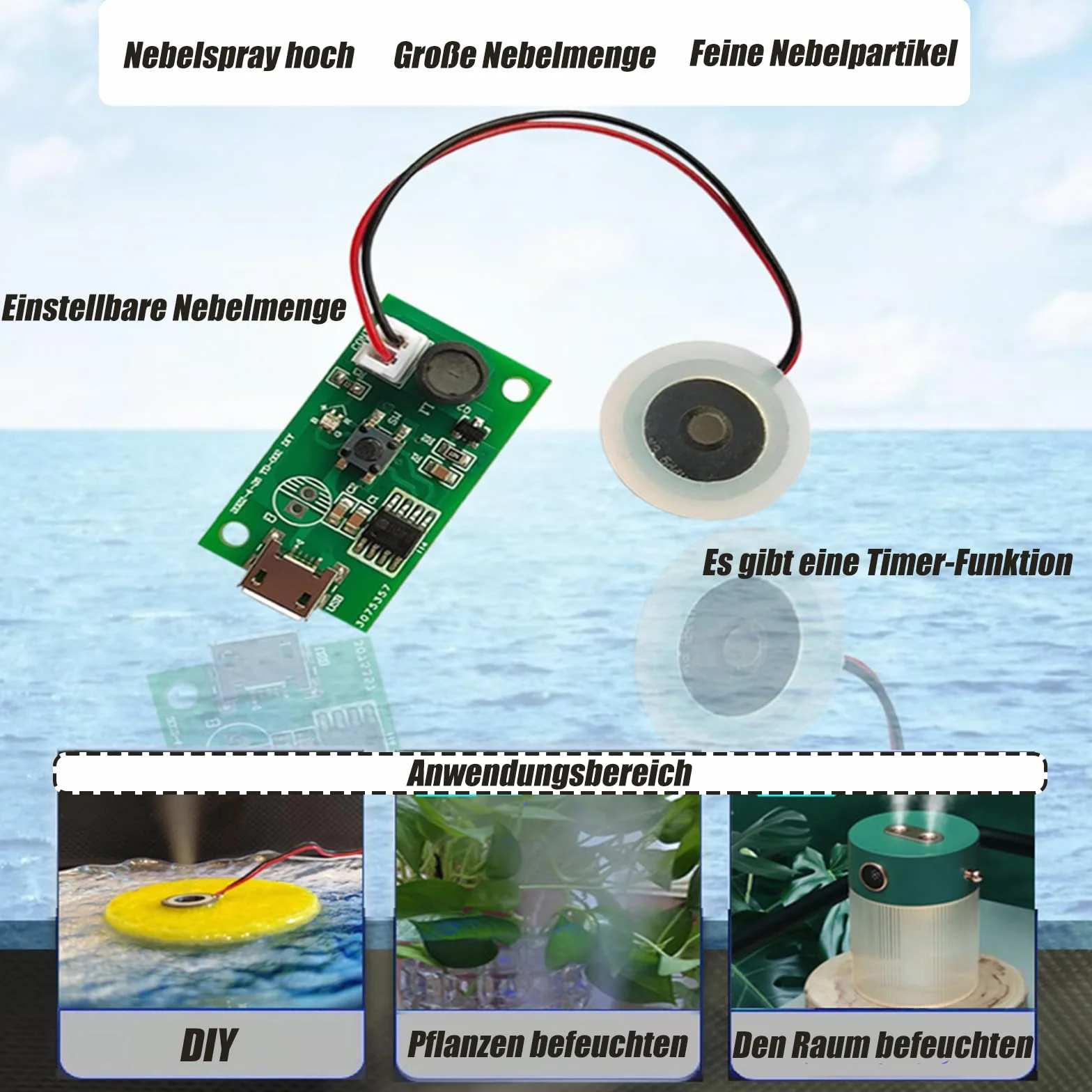 GRUUI 4 szt. 20 mm ultradźwiękowy generator mgły, rozpylacz, płyta foliowa, akcesoria, nawilżacz powietrza, gumowa uszczelka z wyłącznikiem czasowym, nawilżacz powietrza, akcesoria