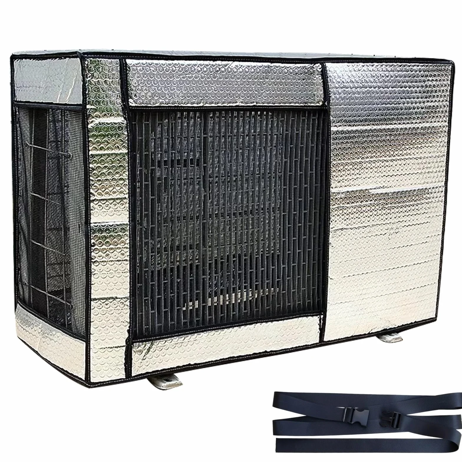Osłona klimatyzatora zewnętrznego, wodoodporna i odporna na promieniowanie UV, folia aluminiowa, trudnopalna, regulowany pasek, osłona ochronna do okien klimatyzatorów (85 cm x 35 cm x 58 cm)