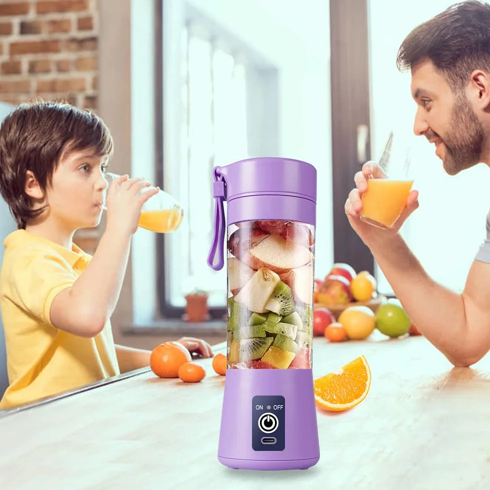 Przenośny blender, osobisty, sokowirówki, 380 ml, ręczny, do owoców, ładowany przez USB, z 6 ostrzami, podróżny do koktajli, jasnofioletowy