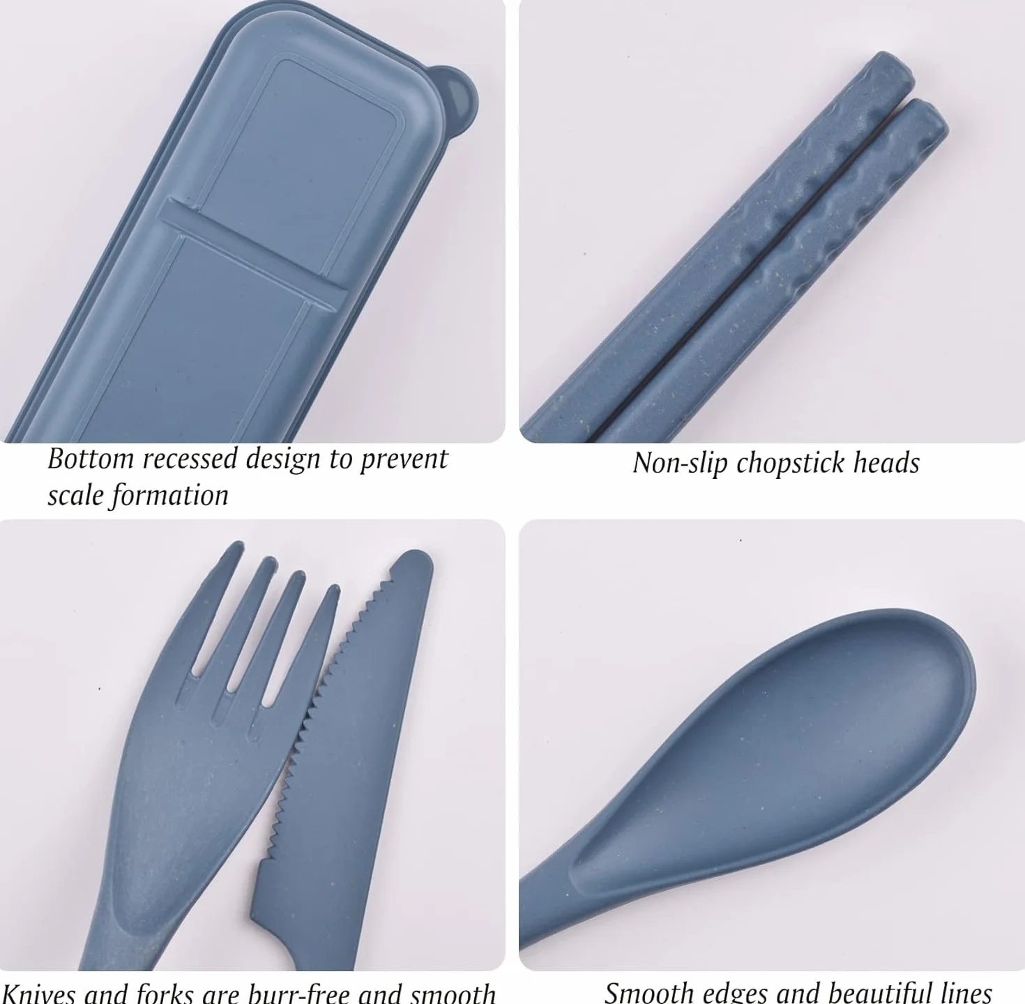 Zestaw sztućców podróżnych z etui, przenośny zestaw plastikowych sztućców, nóż wielokrotnego użytku, widelec, łyżka, pałeczki, zestaw przyborów kempingowych (4 zestawy)