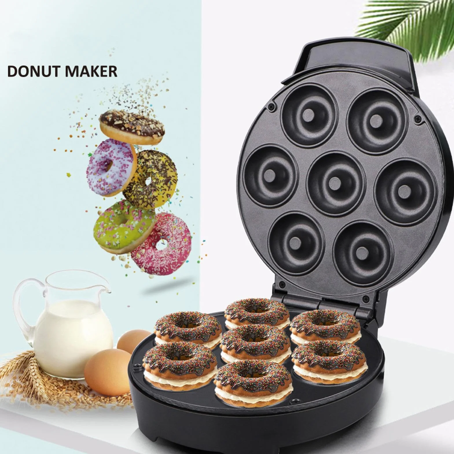 Mini maszyna do pączków - 7-otworowe dwustronne ogrzewanie gadżety kuchenne - maszyna do robienia pączków do domu, biura, kawiarni, piekarni, komercyjnego, domowego ciasta, śniadania, deseru