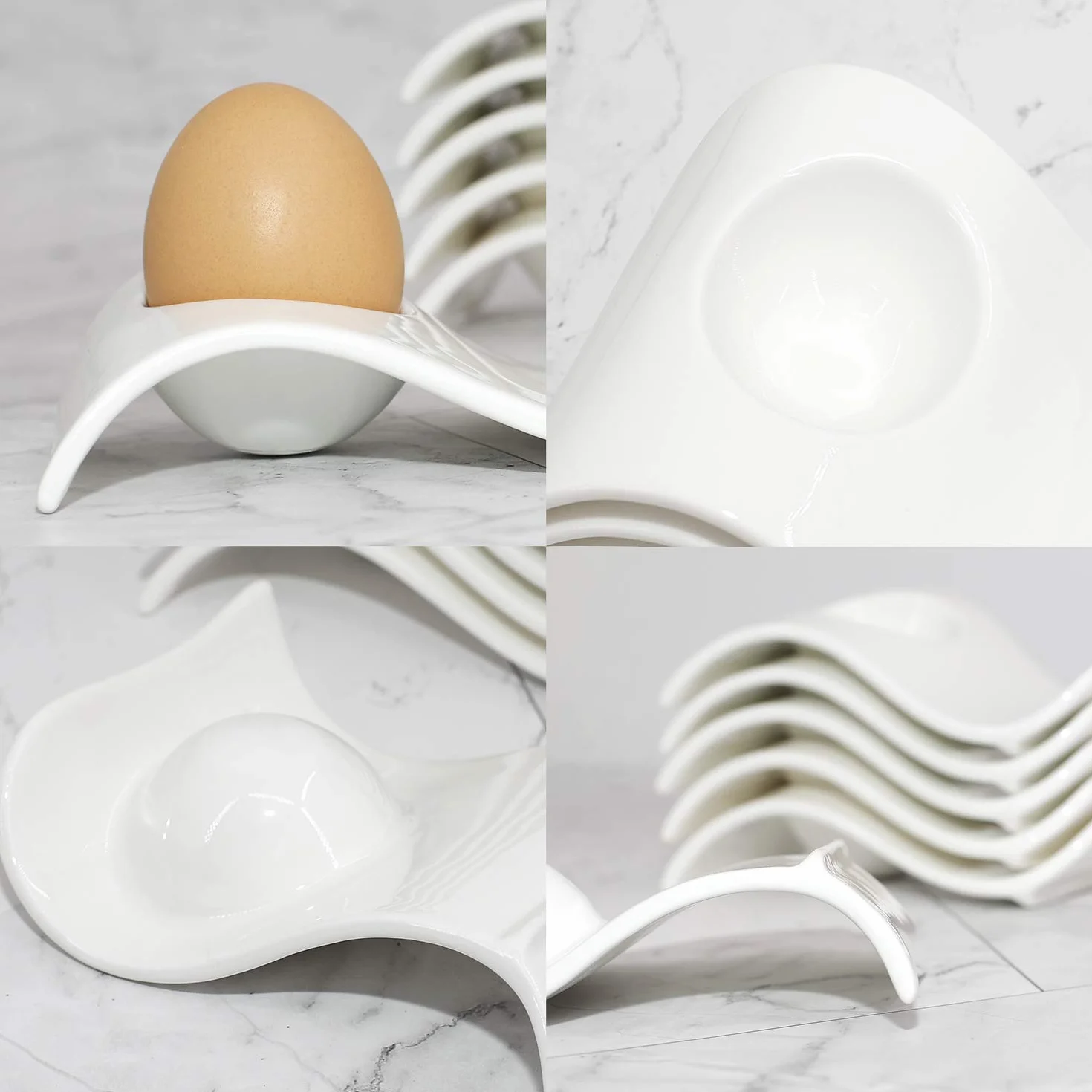 Zestaw 6 filiżanek do jajek, ceramiczny uchwyt na jajka + foremka do gotowania jajek, biały kubek do jajek, dekoracja na śniadanie i brunch