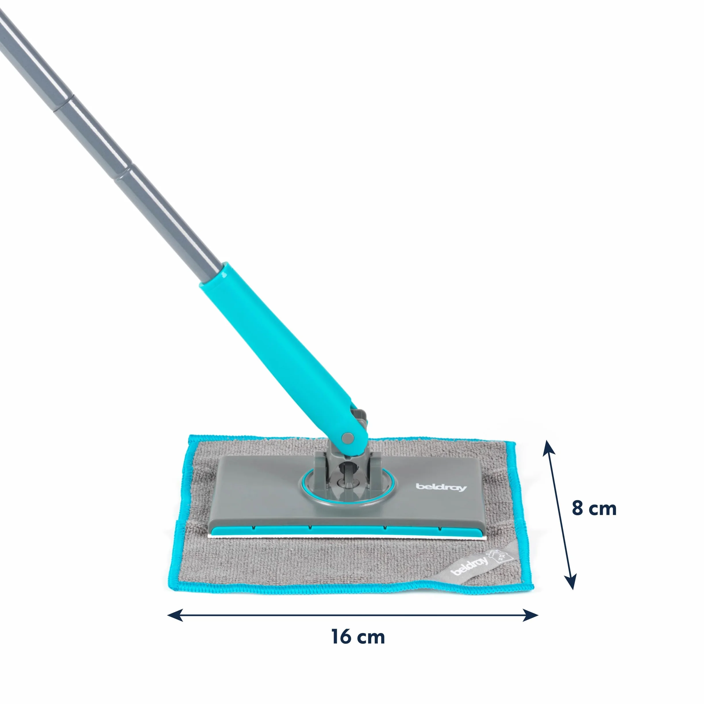 Beldray Anti-Bac Mop łazienkowy z zaczepem Clip-to-Grip - Duża końcówka mopa, Płytki/Podłoga/Lustra/Wanna, Higieniczne uchwyty na kliknięcie, Główka obrotowa 360°, 4 ścierki