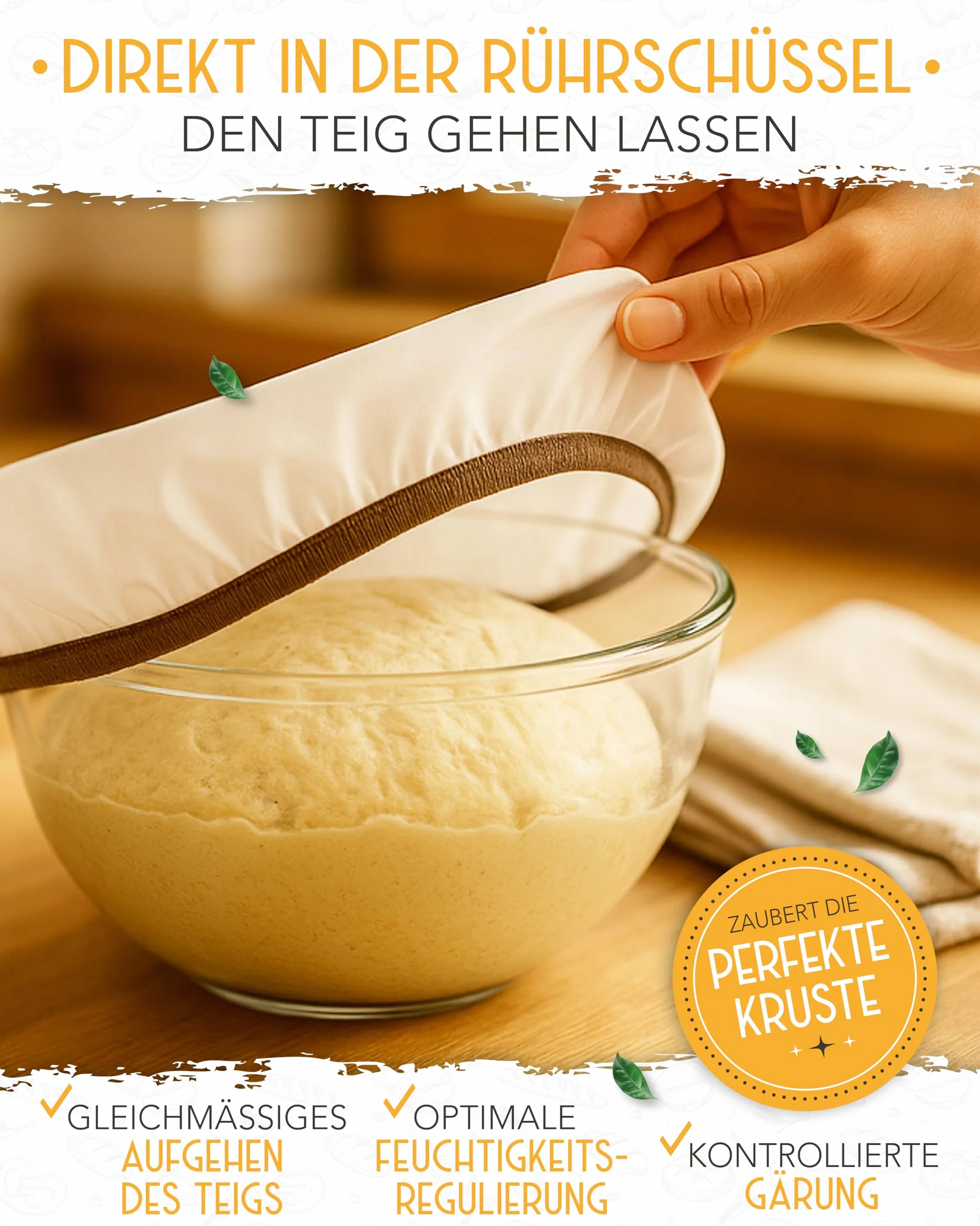 KRUSTENZAUBER 4 x pokrowiec na kosze do garowania – folia fermentacyjna wielokrotnego użytku jako akcesoria do pieczenia chleba – kosze fermentacyjne stwarzają idealne warunki do fermentacji ciasta