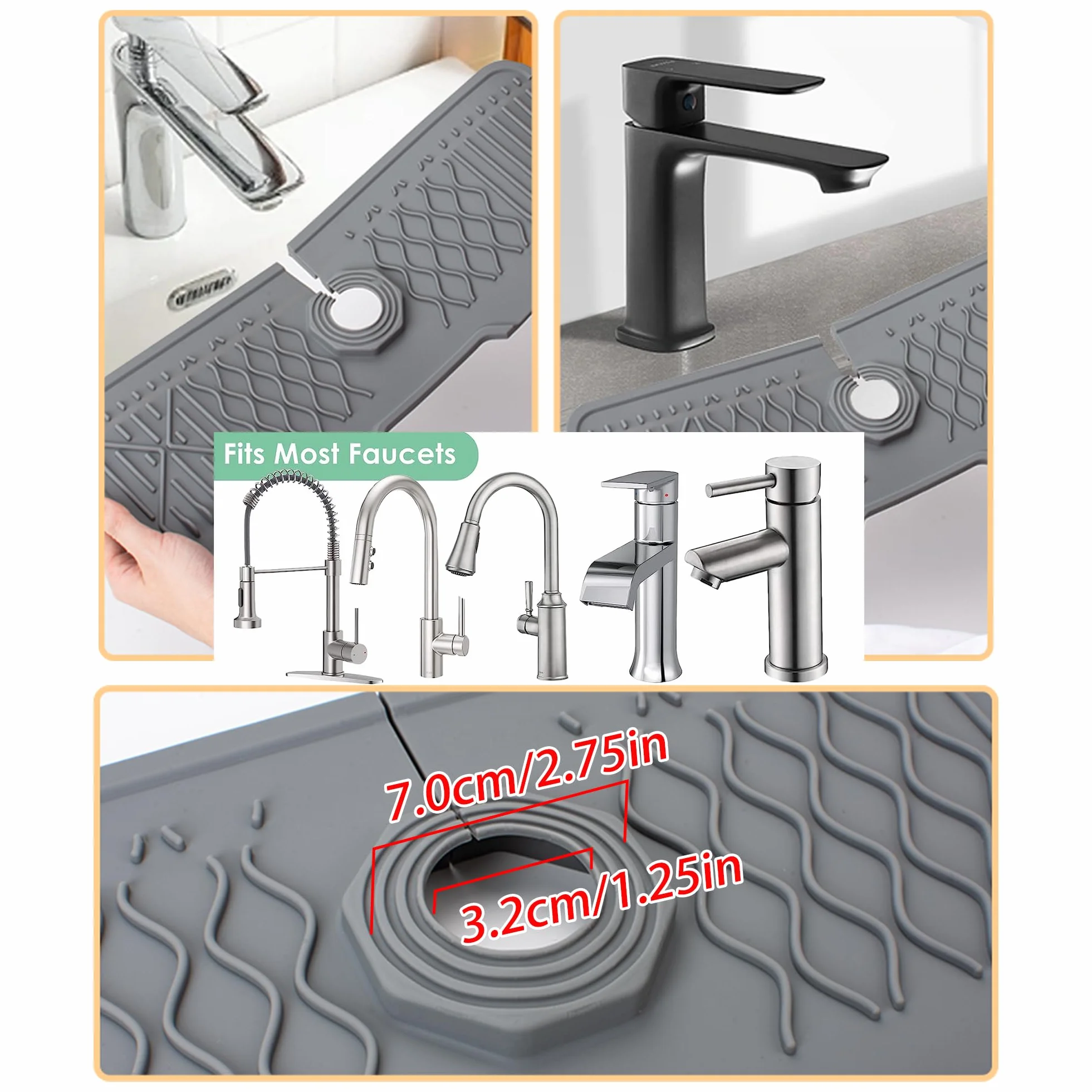 Veki Samoczynny Odpływ Mata Ociekowa Pod Kran, Silikonowa Mata do Zlewu, Składana Faucet Sink Mats, Ochraniacz Zlewu Chroniący Blat Kuchenny do Użytku w Zlewie Kuchennym Oraz Lazience