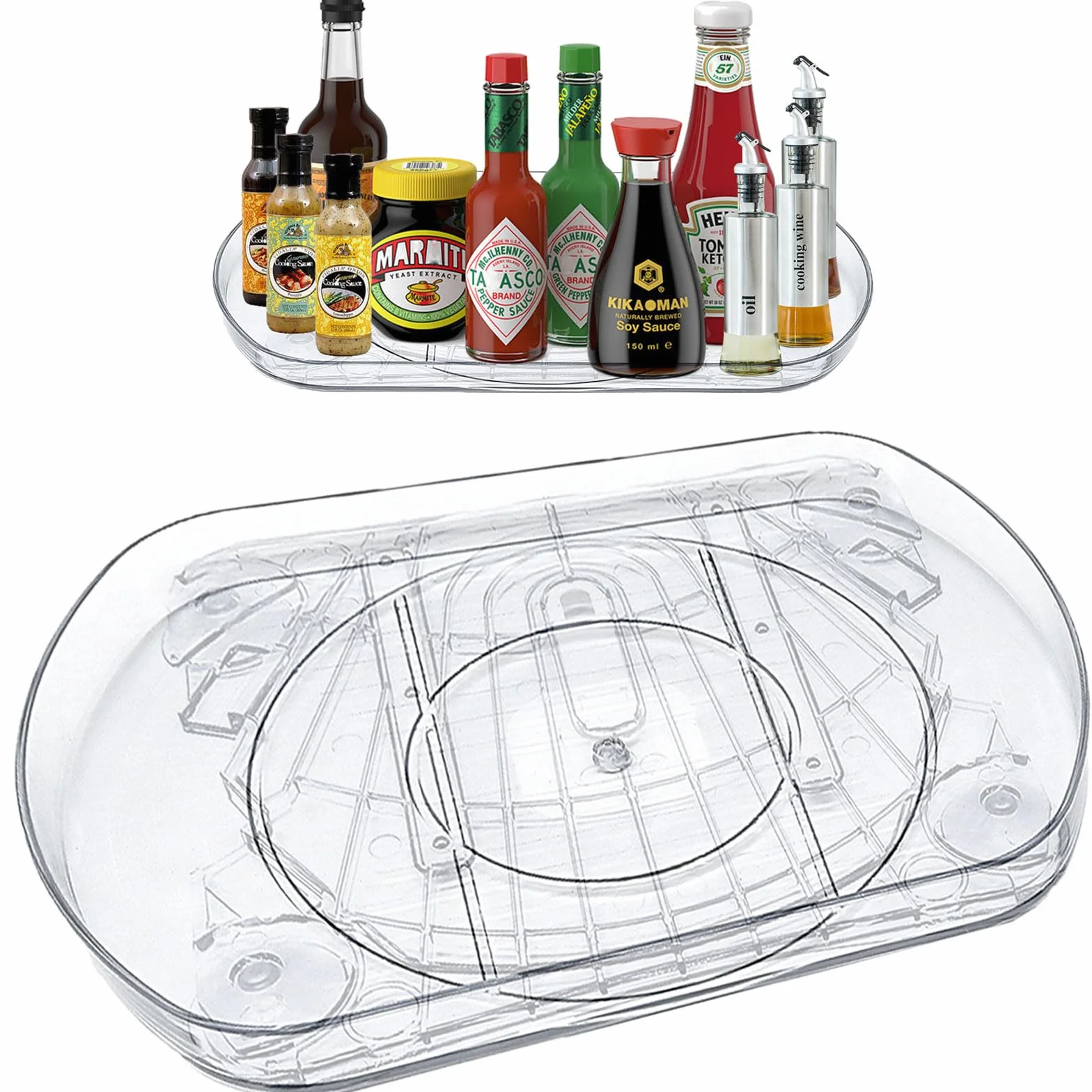 LANMOU Organizer do lodówki z obrotowym talerzem, Lazy Susan prostokątny, obrotowy talerz do lodówki 40 cm, antypoślizgowy, stabilny, obrotowy o 360°, łatwy w czyszczeniu, oszczędność miejsca, 40x28