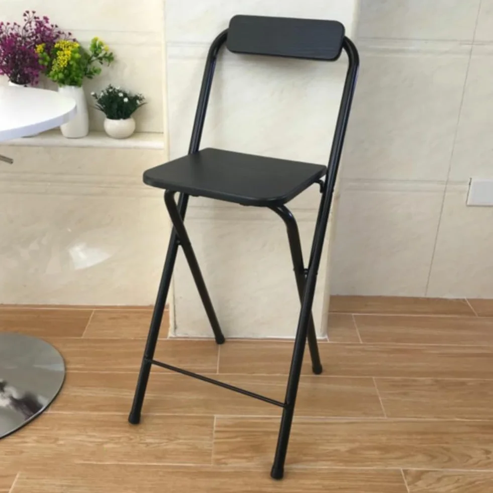 Składany stołek barowy o wysokości 60 cm nowoczesne siedzisko kuchenne z oparciem i podnóżkiem kwadratowy design 120 kg pojemność stylowy czarny kolor do użytku domowego i baru